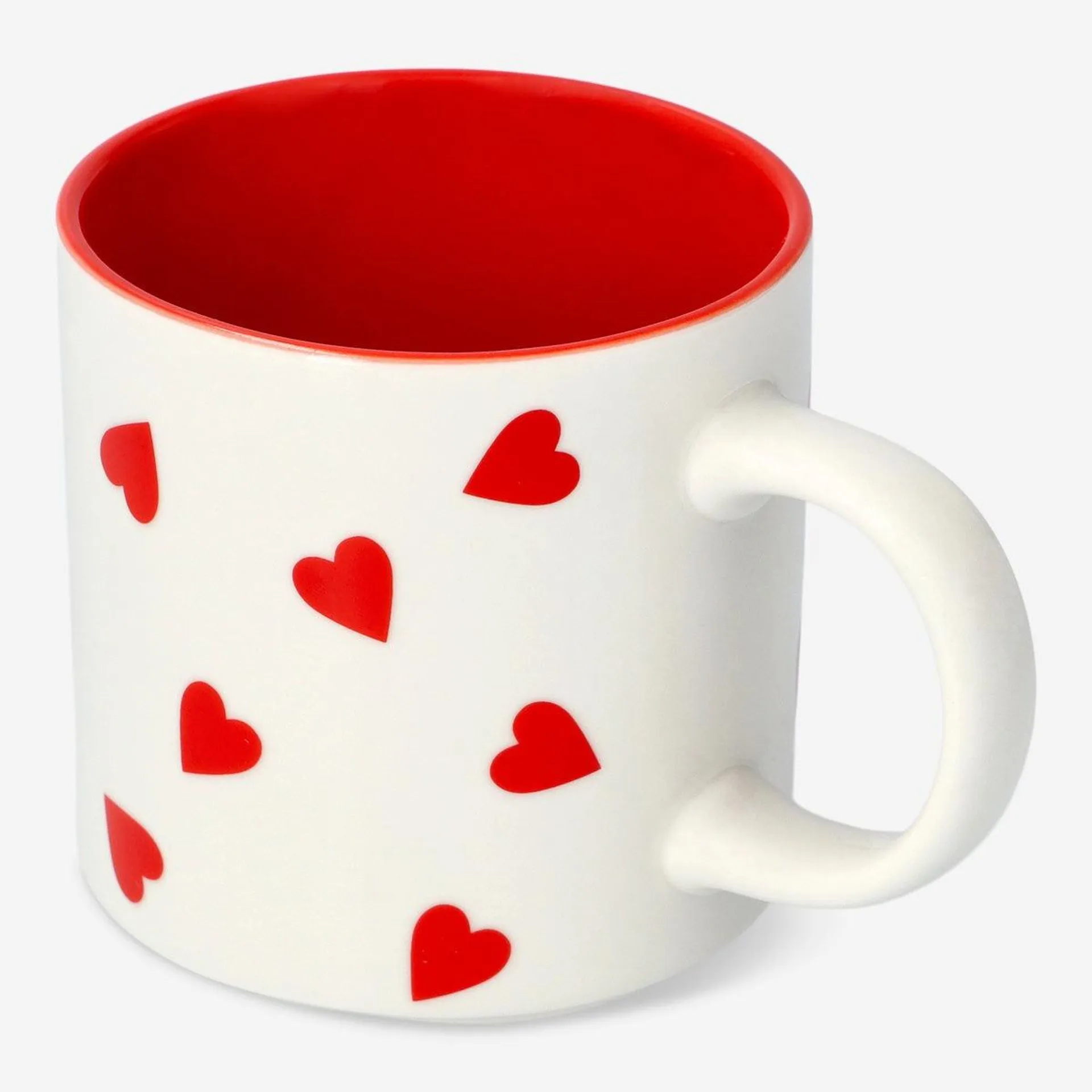 Mug with red hearts and red inside - 350 ml