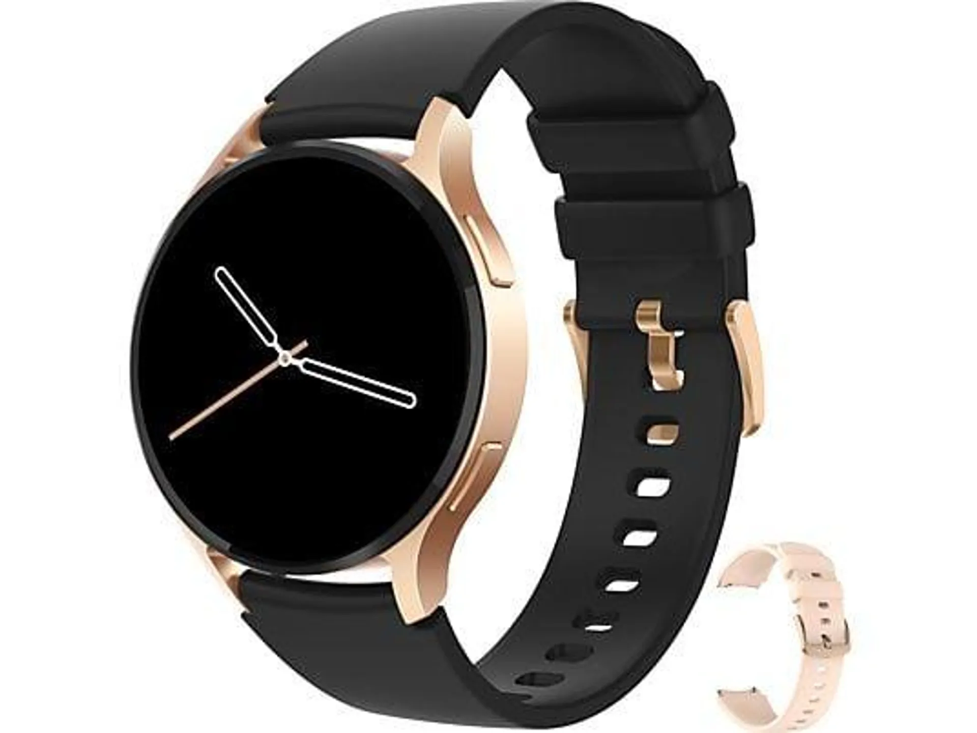 LEVOWATCH EDGY Damen AMOLED Always-On Smartwatch Edelstahl, robust und wasserdicht 2x Silikonarmband, 140-210 mm, Gold