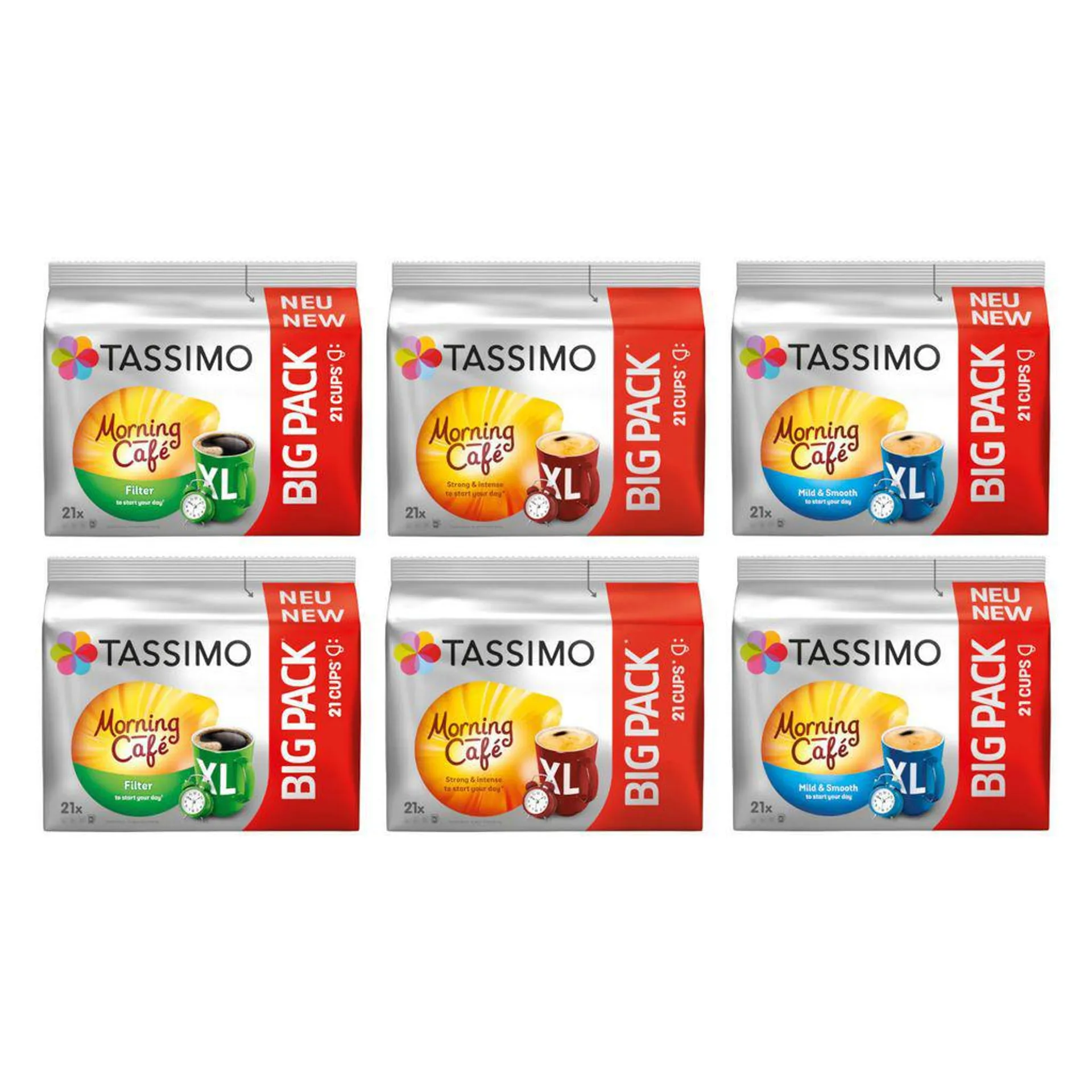 TASSIMO Morning Café XL Big Packs Mix-Paket 3 Sorten 6 Packungen 126 Getränke