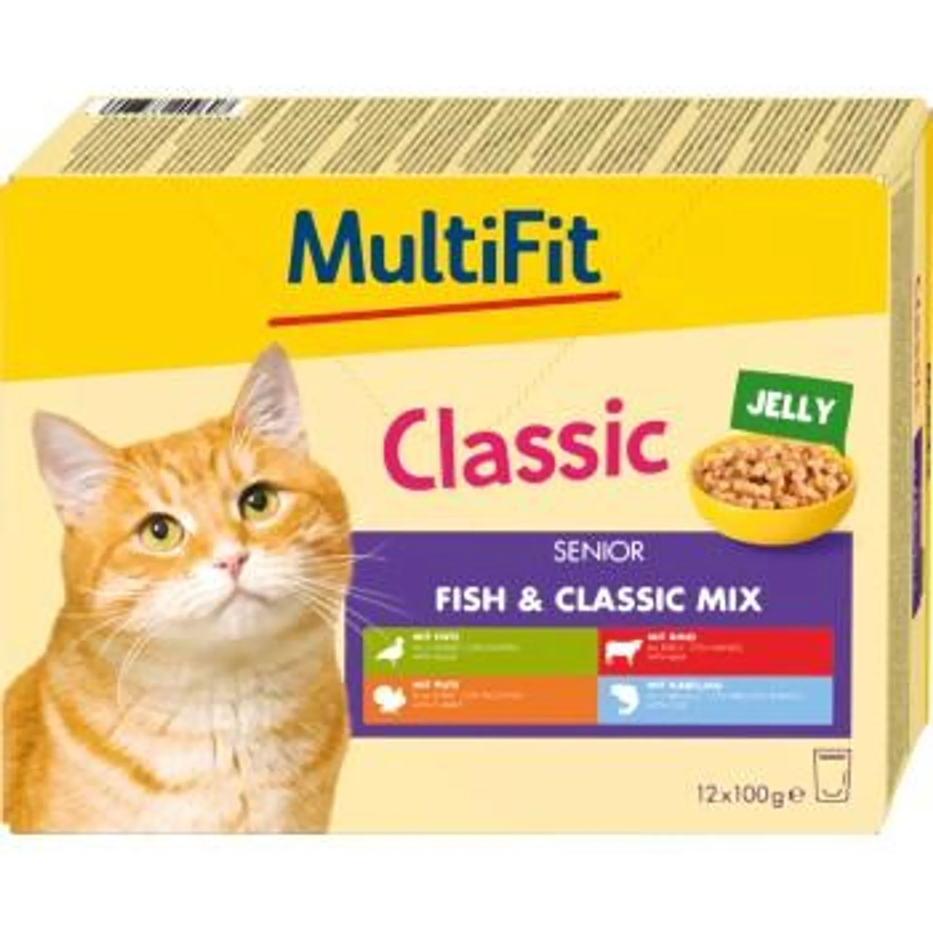 MultiFit Nassfutter Katze Senior, Fish & Classic Mix - Classic, in Gelee, Multipack 12x100 g