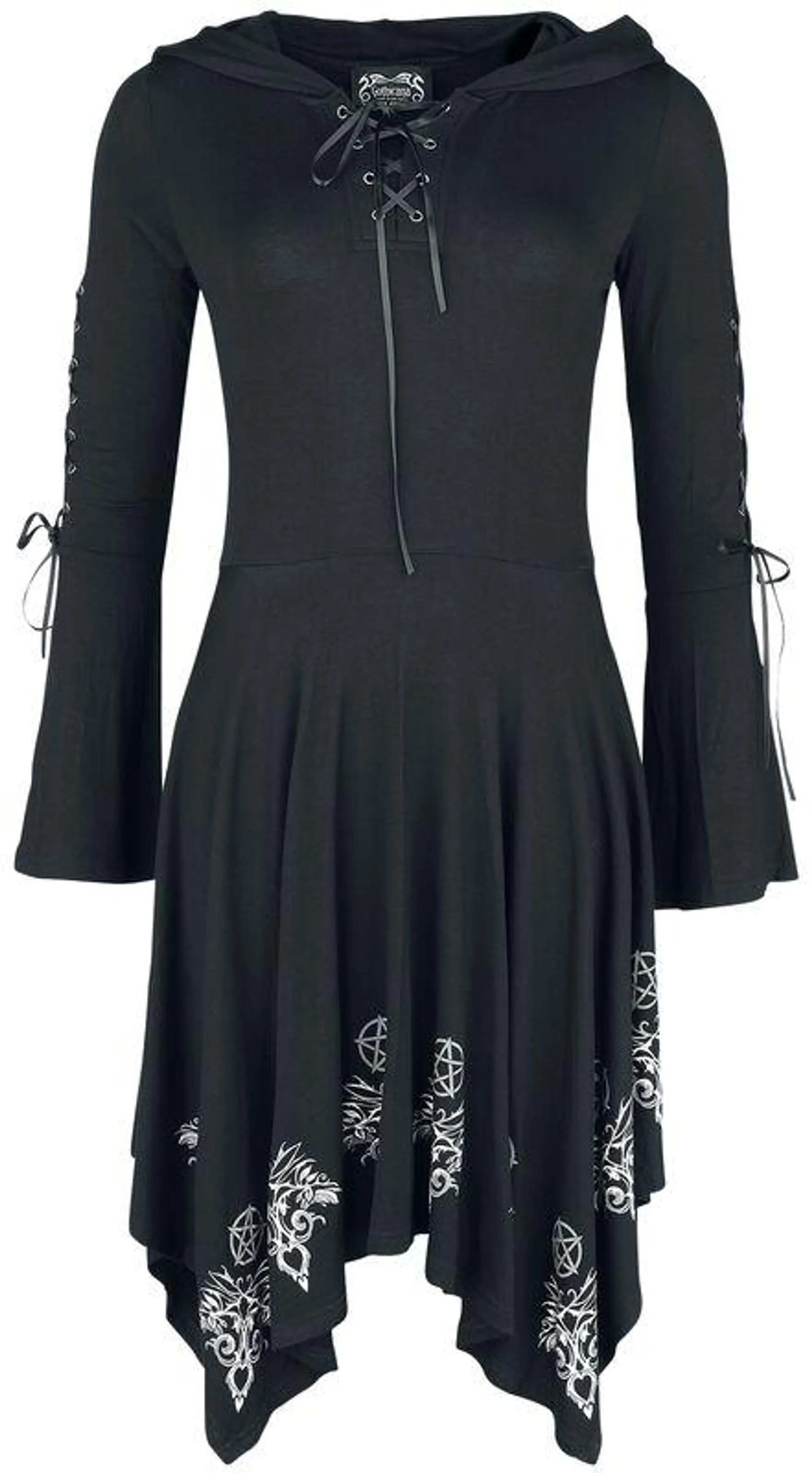 "Gothicana X Anne Stokes - Kleid mit Zipfelrock und Okkultem Print"
