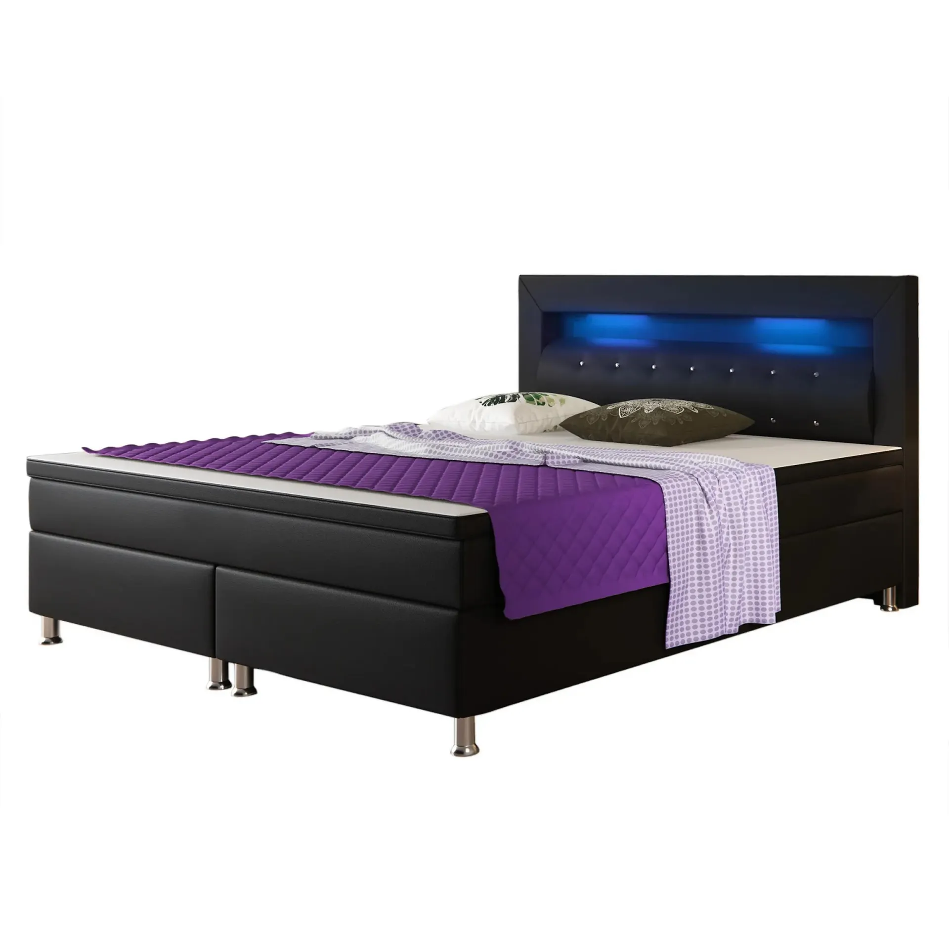 Boxspringbett - schwarz - Kunstleder - mit Topper - H3 - 180x200 cm