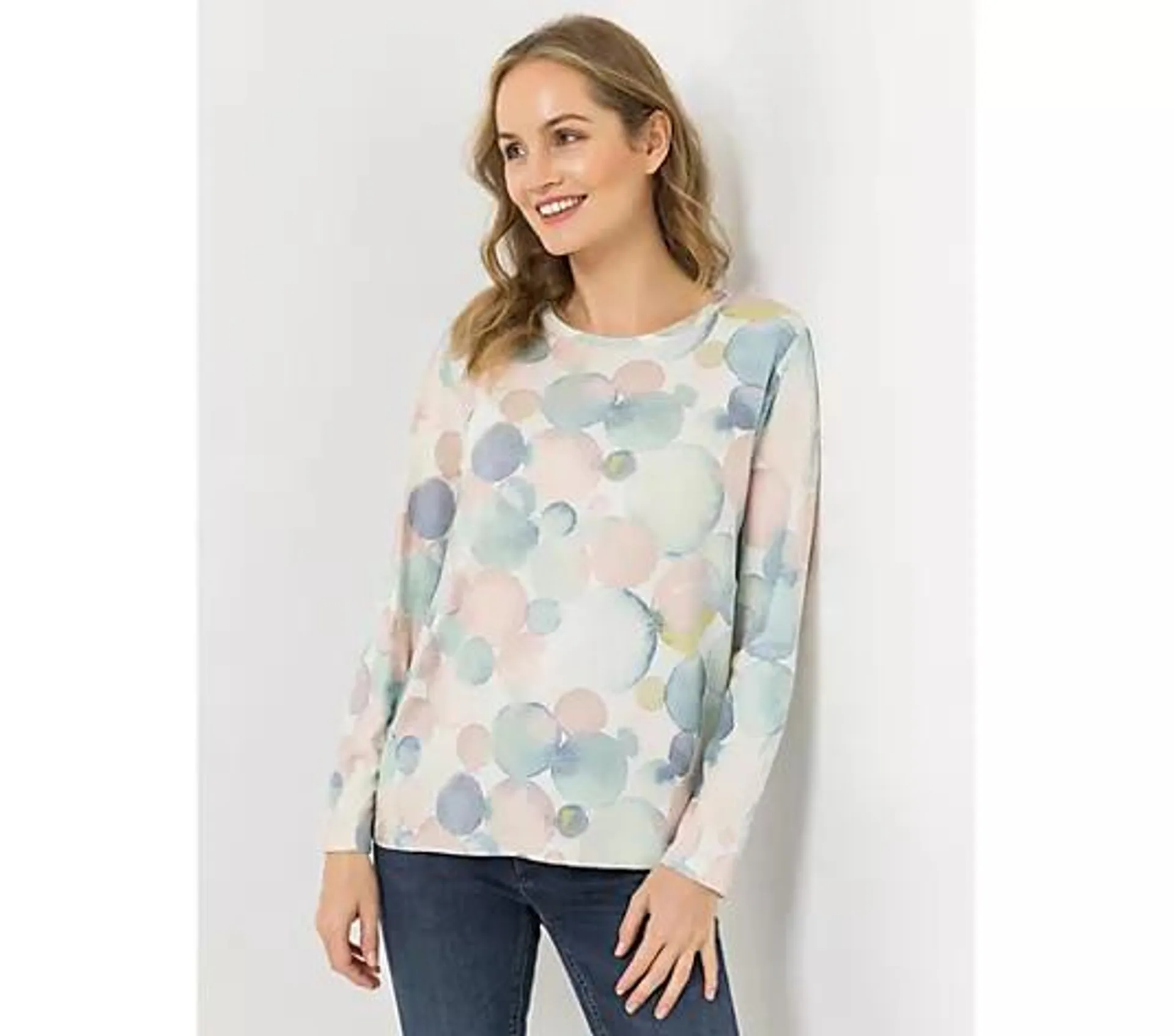 DINE 'N' DANCE Pullover, 1/1-Arm Rundhalsausschnitt Seitenschlitze figurumspielend