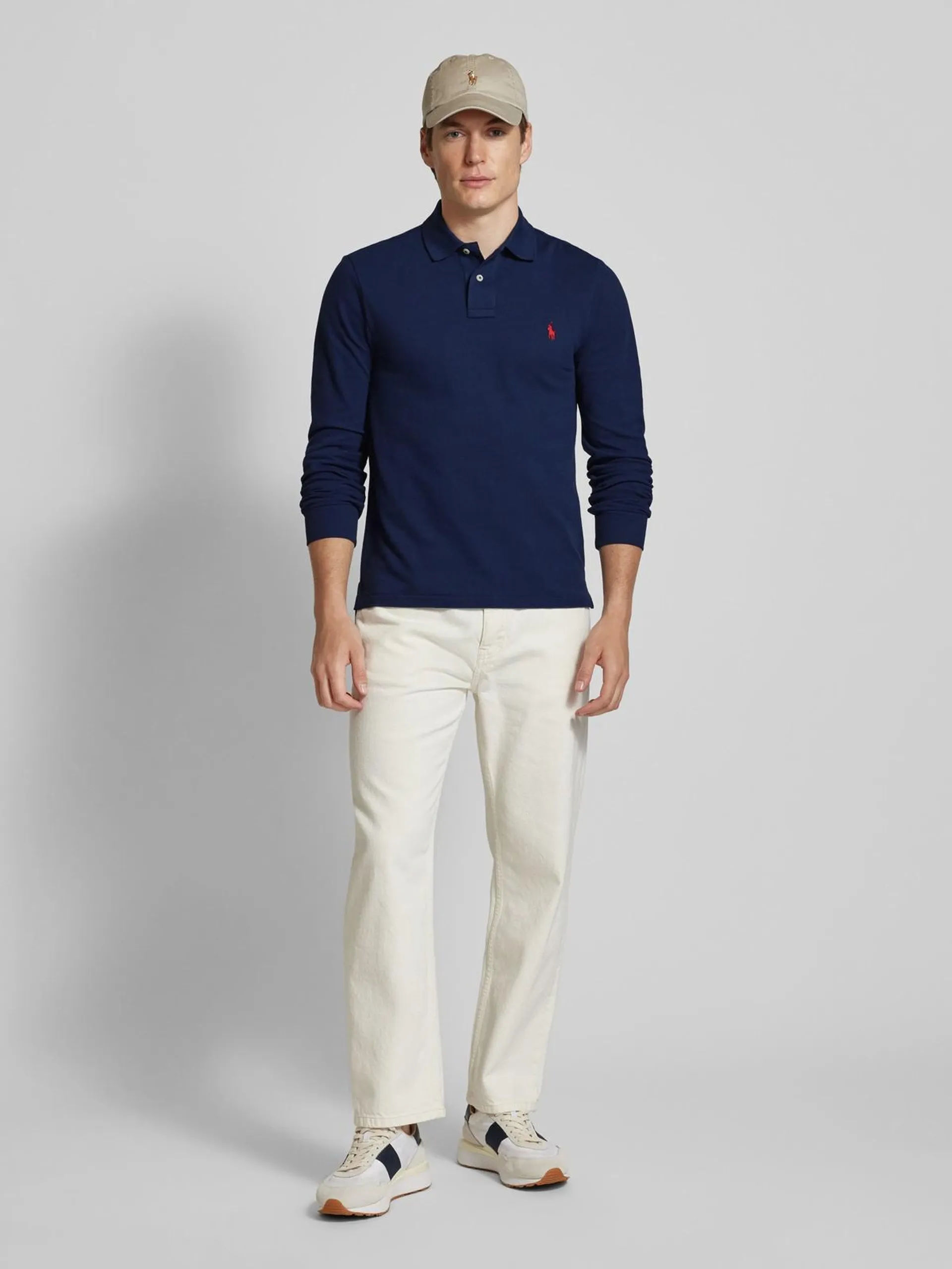 Slim Fit Poloshirt im langärmeligen Design in marine