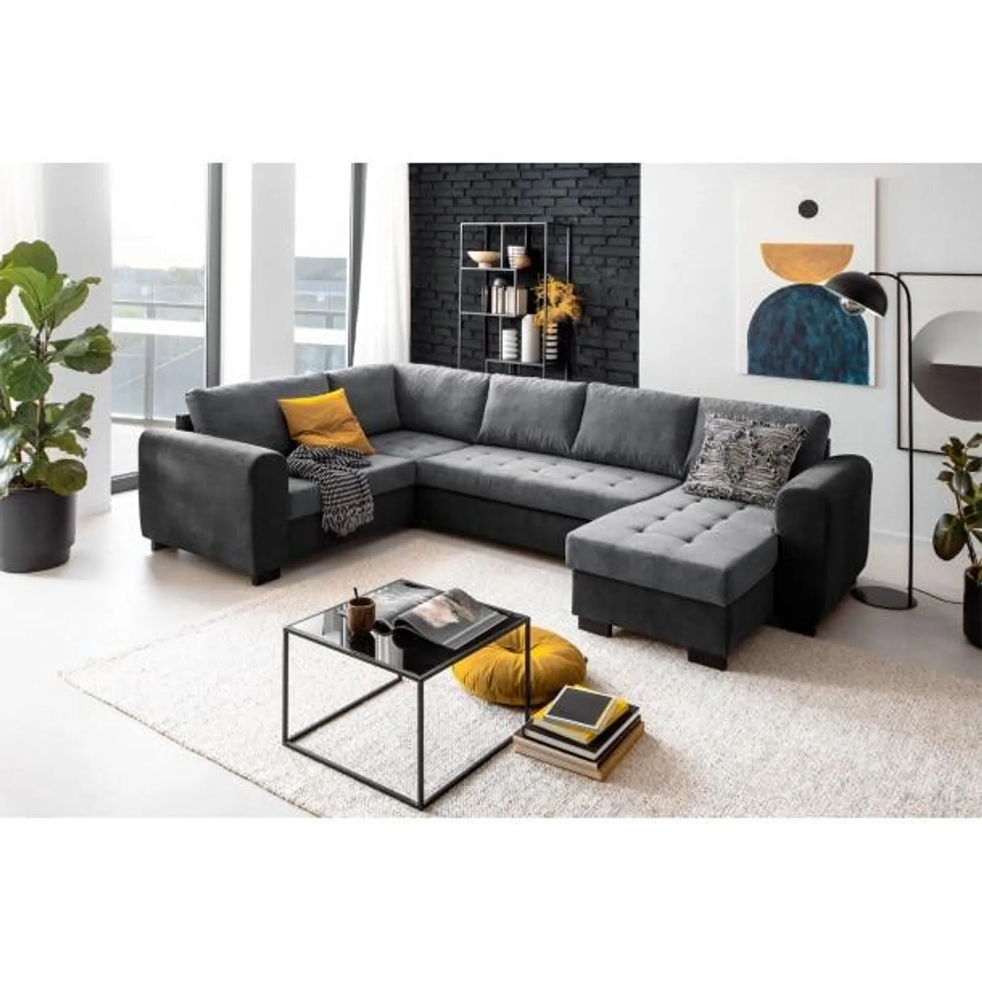 Ecksofa Polly 201x309x152 cm Dark Grey / Schwarz