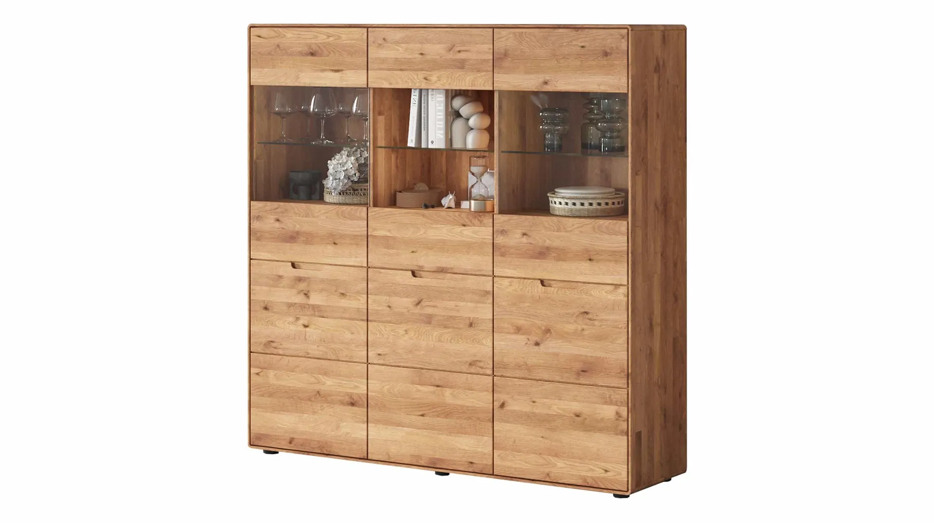 Highboard mit Glastüren Wildeiche massiv 149 cm - LUCAS