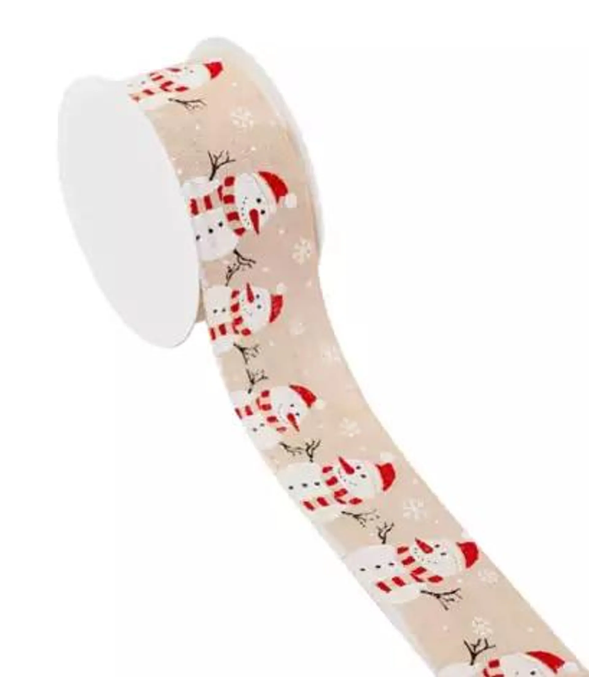 Stoffband in Leinenoptik "Schneemann", braun-rot, 40 mm, 5 m