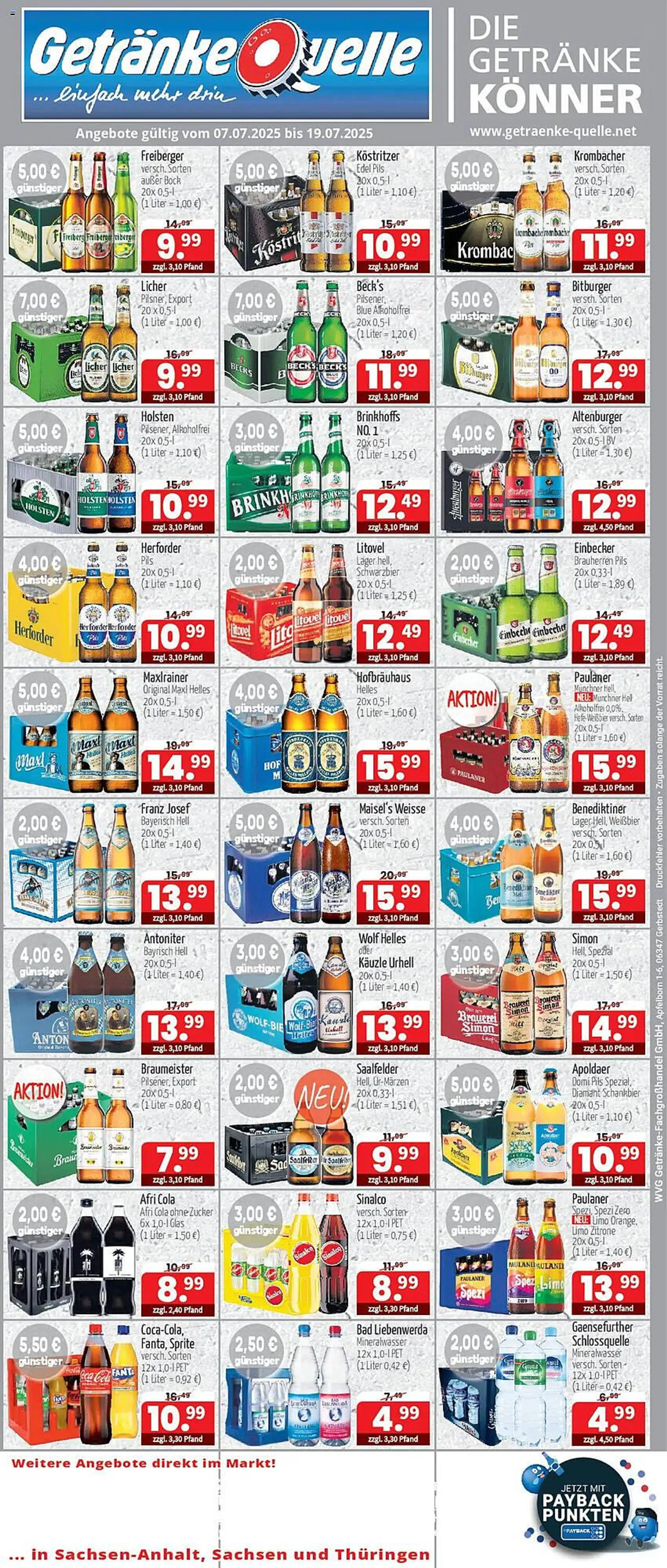 Getränke Quelle Prospekt von 7. Juli bis 19. Juli 2025 - Prospekt seite 1