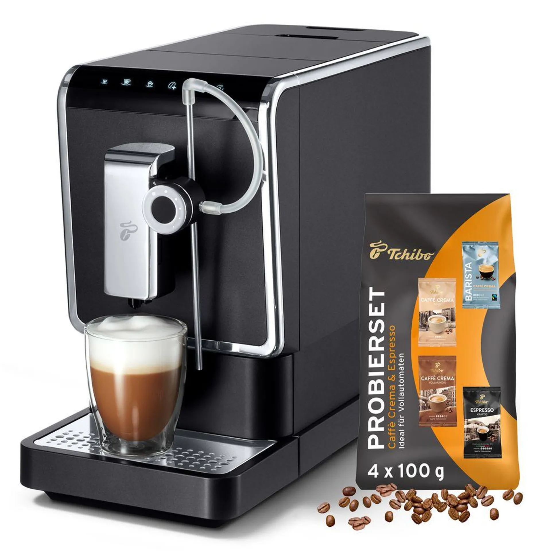 Tchibo Kaffeevollautomat Esperto Pro mit One Touch Funktion für Caffè Crema, Espresso und Milchspezialitäten, Anthrazit - INKLUSIVE Kaffeeprobierset GRATIS