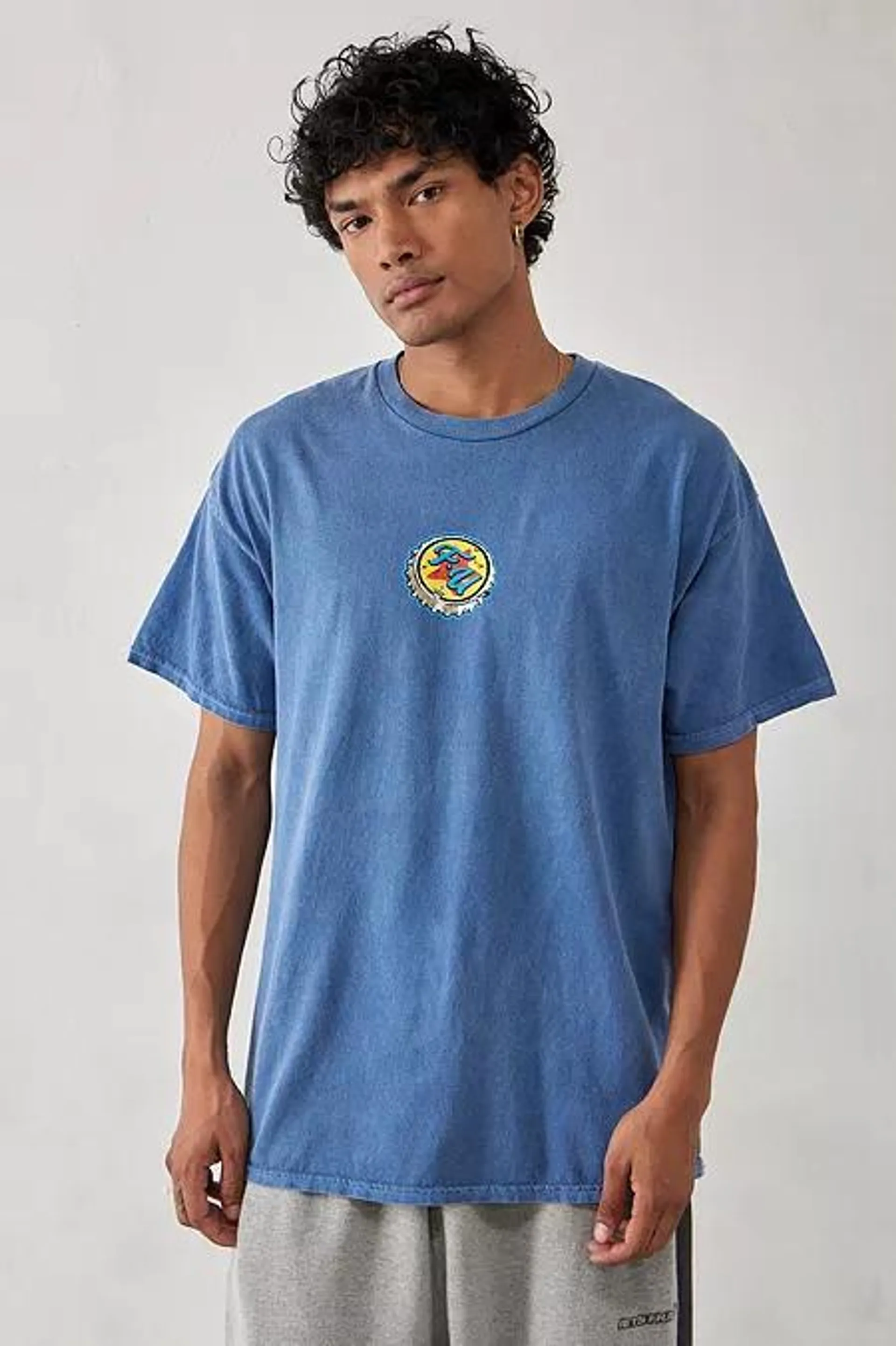 UO – T-Shirt „FU" mit Flaschenverschluss in Blau