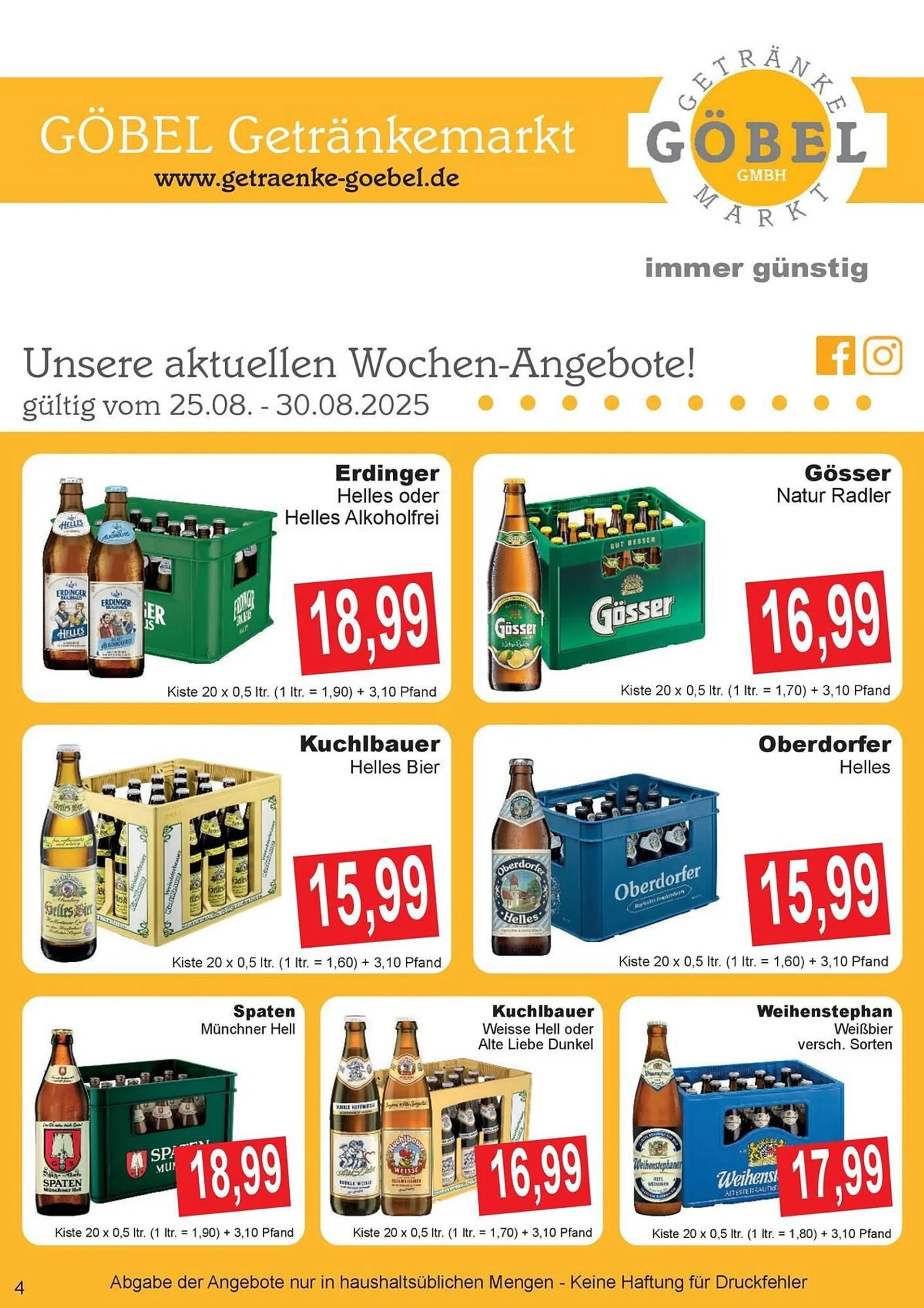 Getränke Göbel Prospekt von 25. August bis 30. August 2025 - Prospekt seite 1