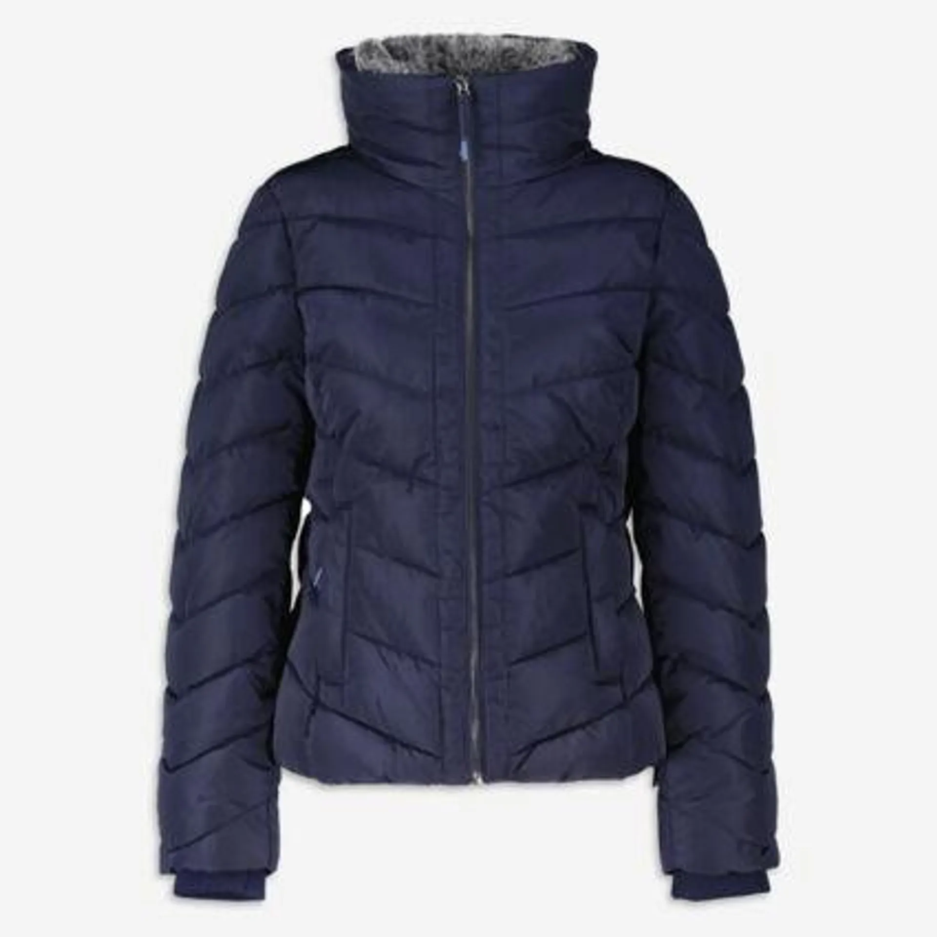 Dunkelblaue Pufferjacke mit versteckter Kapuze