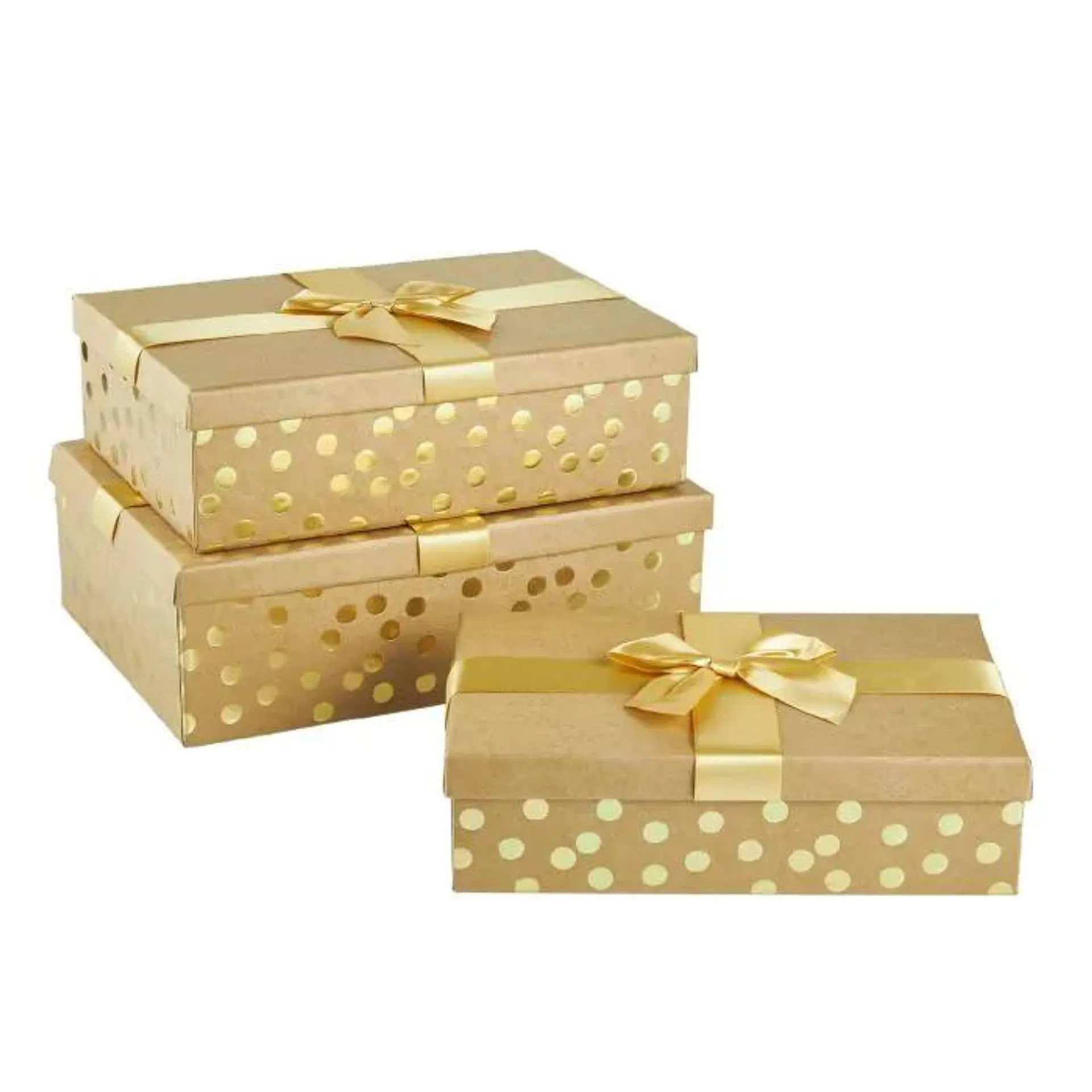 3er Set Geschenkkarton Dots/Schleife, gold