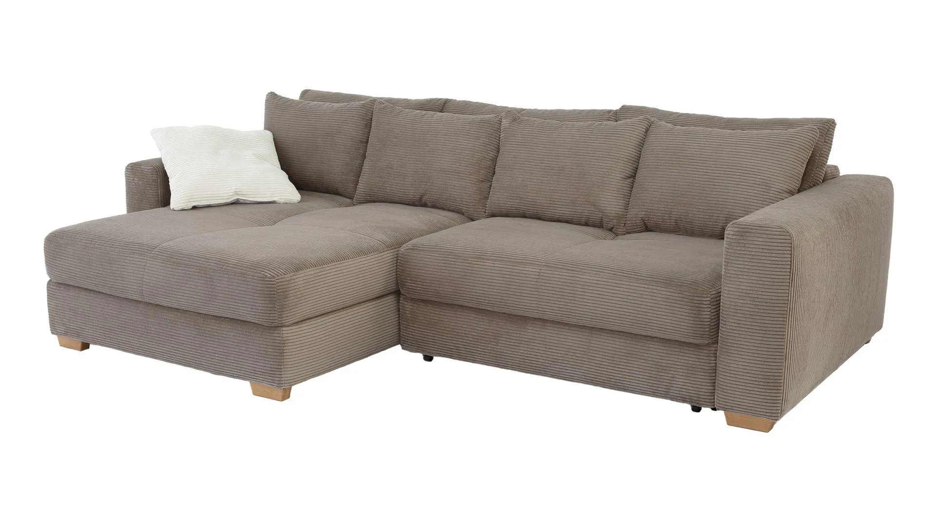 Ecksofa Cord taupe Schlaffunktion Bettkasten 288 x 186 cm - KAMPEN