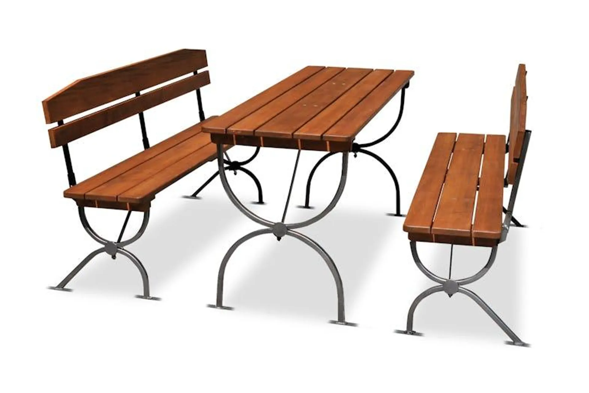 METRO PROFESSIONAL Bierzeltgarnitur 3-tlg., Kiefernholz/Stahl, 1 Biertisch 180 x 60 cm, 2 Bierbänke 180 x 36 cm, dunkelbraun/silber