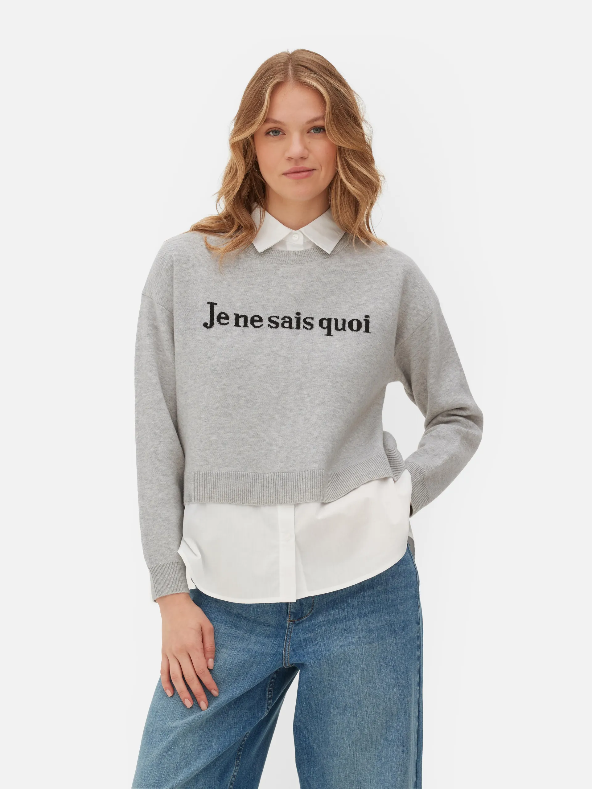 2-in-1-Set aus Strickpullover mit Slogan und Hemd