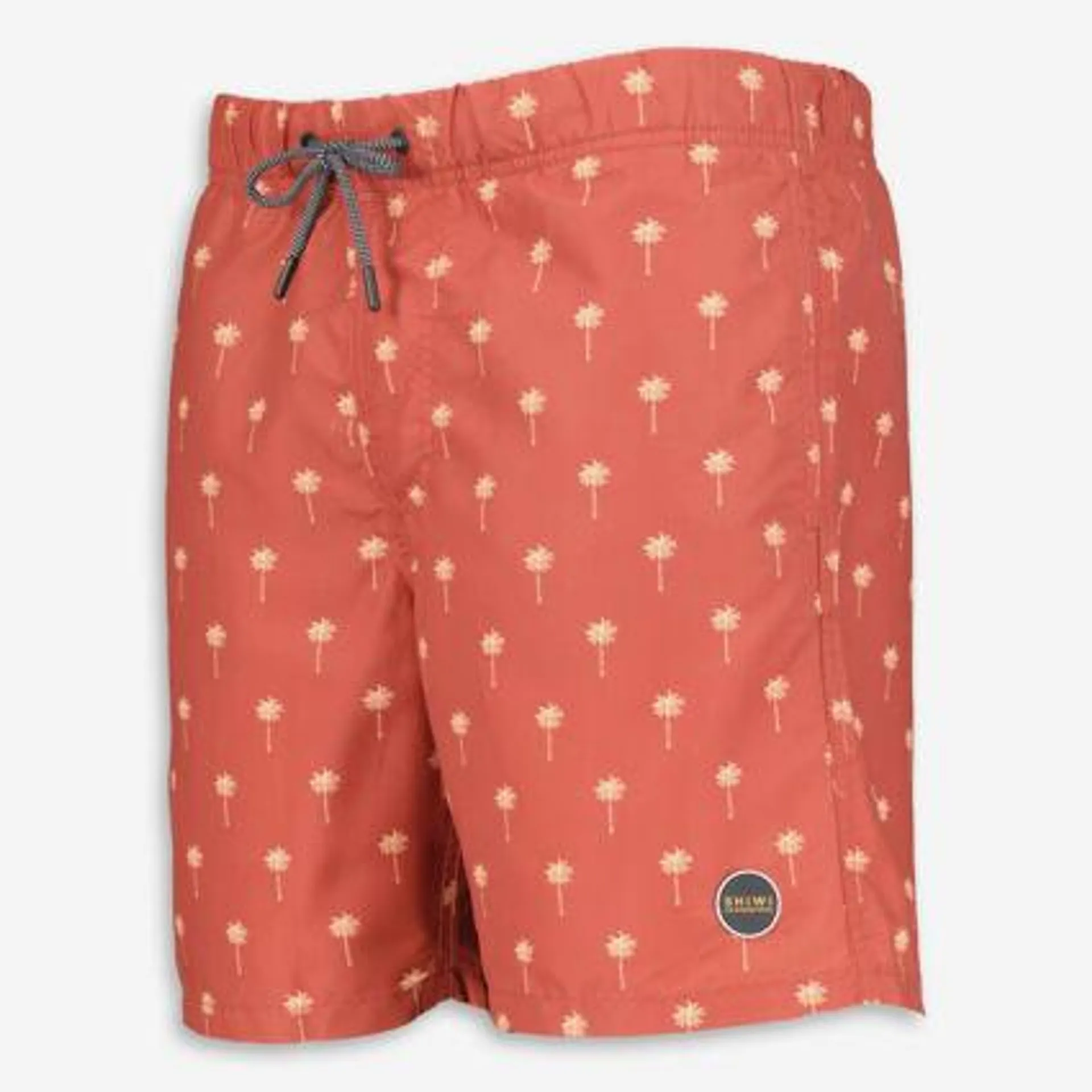 Orangefarbene Badeshorts mit Palmenmuster