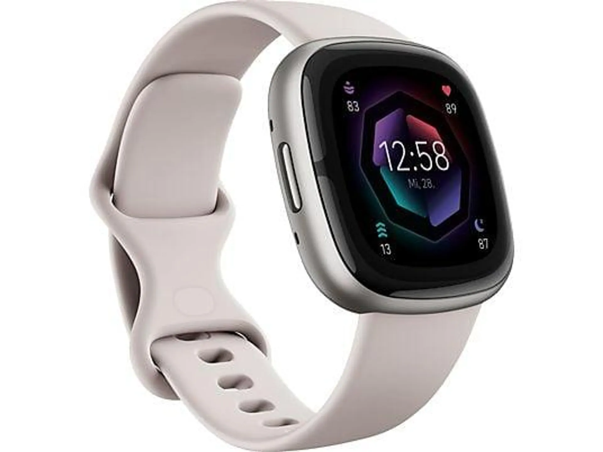 FITBIT Sense 2 Smartwatch Aluminium Elastomer, S/L, Lunar White/Platinum