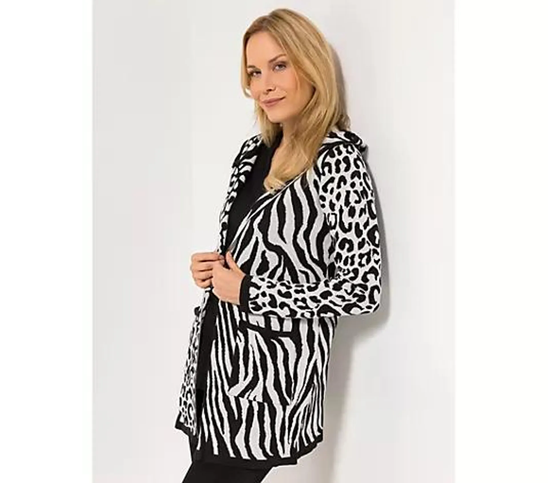 DINE 'N' DANCE Longcardigan Kapuze offene Front figurumspielend