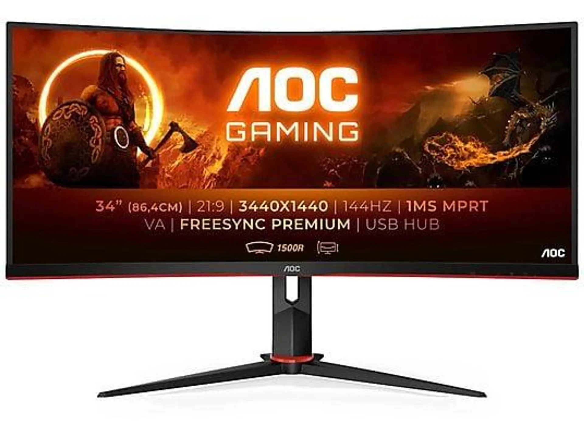 AOC CU34G2X/BK-34"/GAM /WQHD/144 HZ/ERGO 34 Zoll WQHD Gaming Monitor (1 ms Reaktionszeit , 144 Hz , 60 Hz nativ)