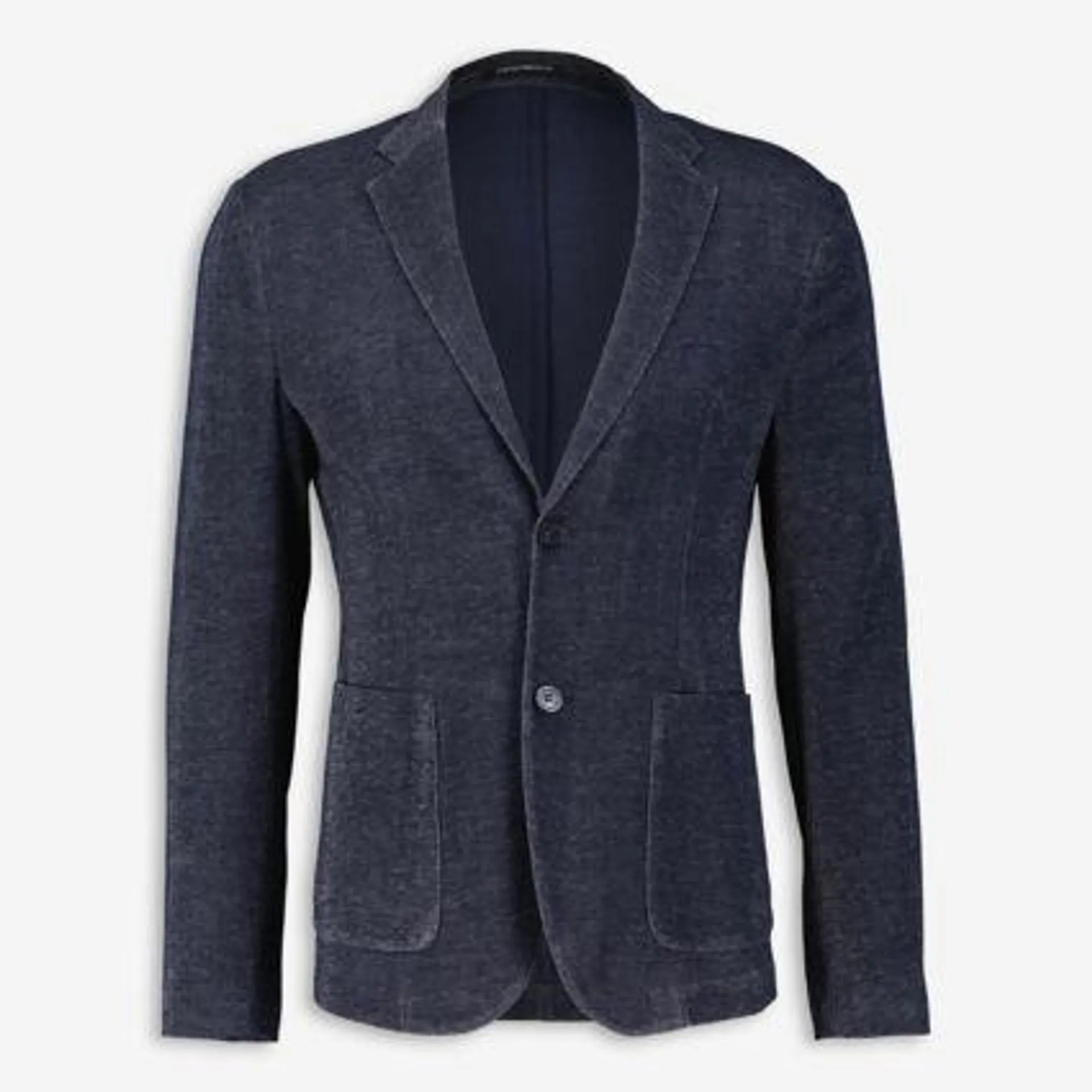 Dunkelblauer gestrickter Blazer mit Melange-Muster