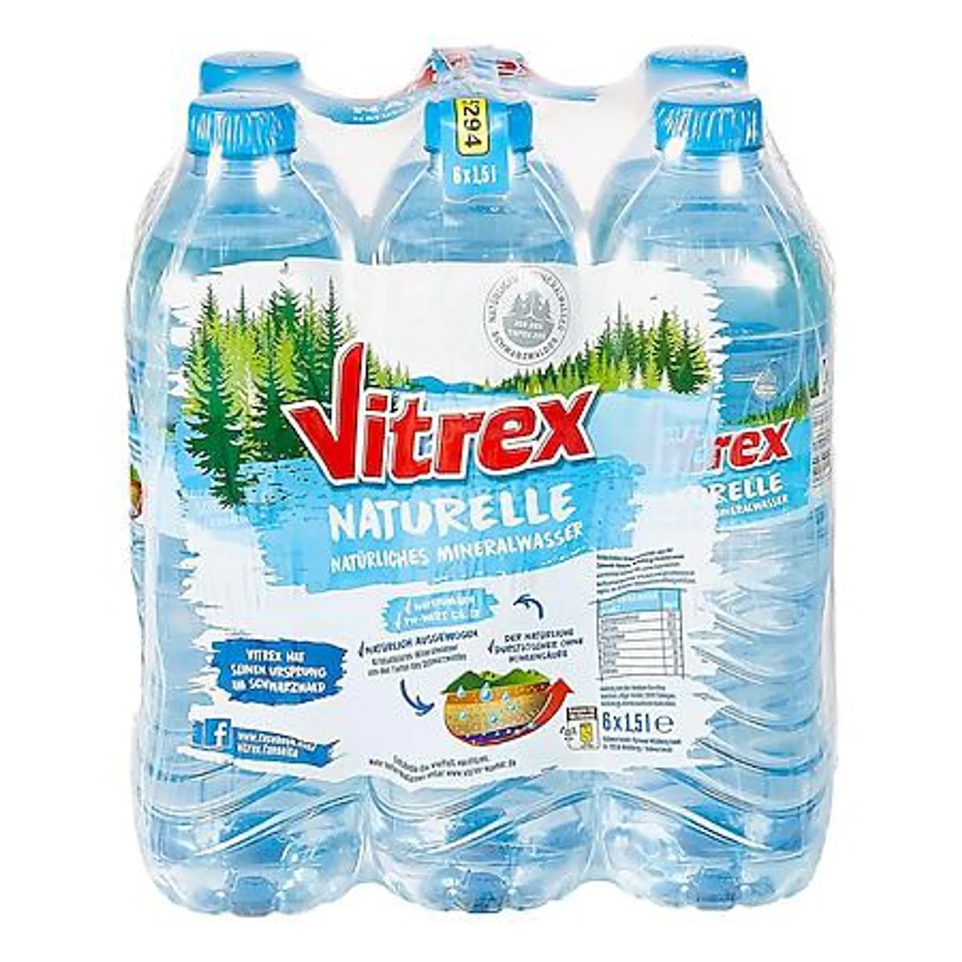 Vitrex Mineralwasser Naturelle 1,5 Liter, 6er Pack