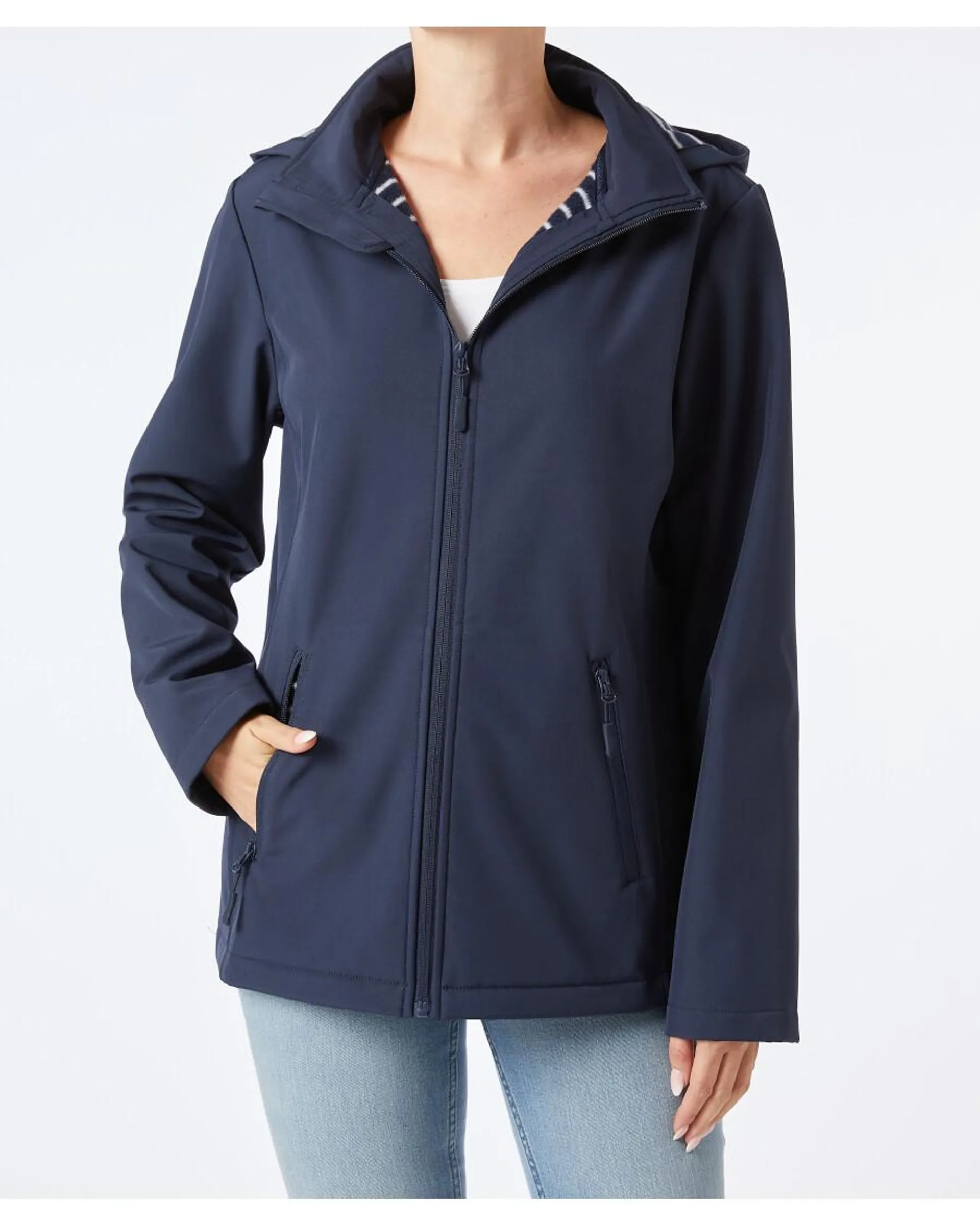 Dunkelblaue Softshelljacke Janina, Kapuze