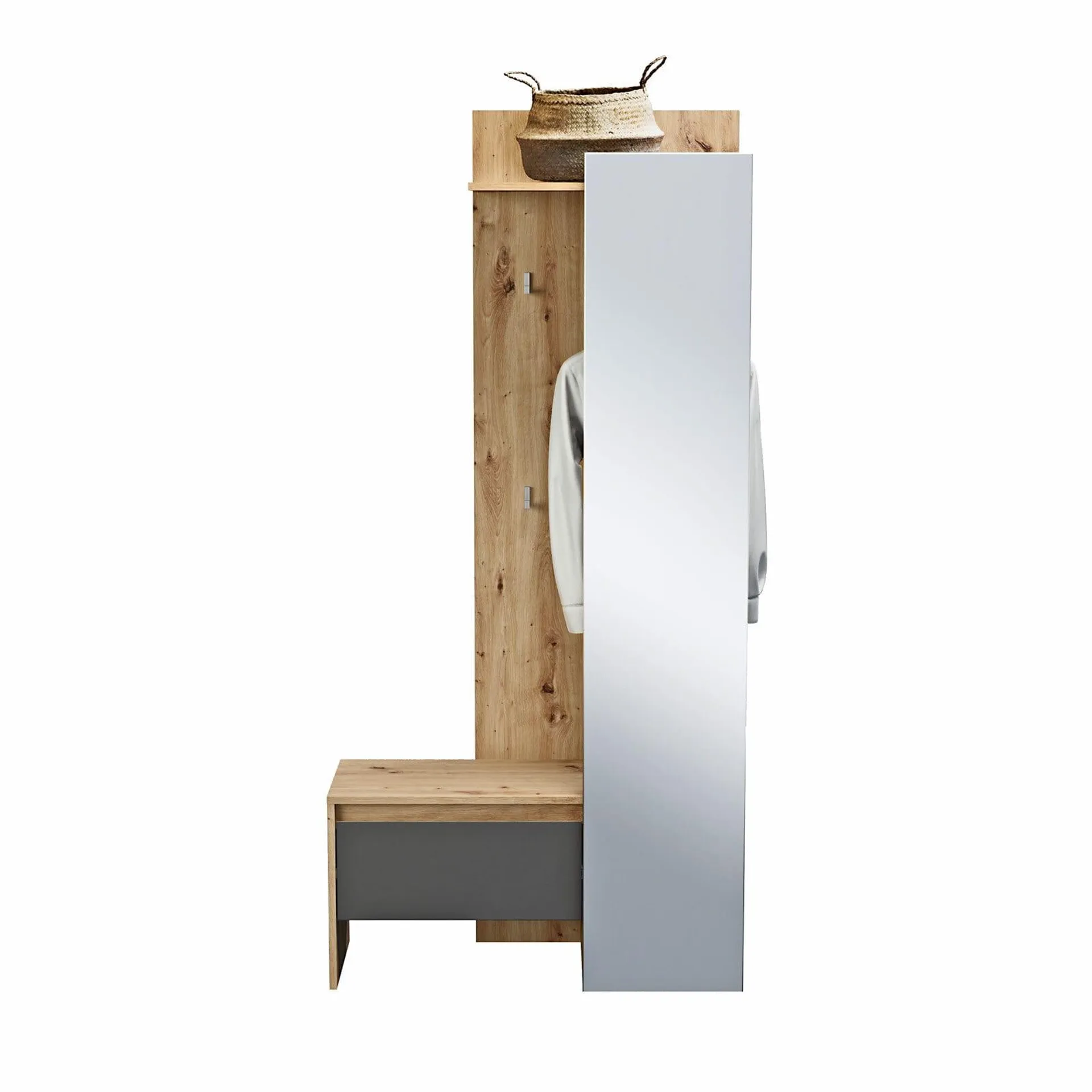 Kompaktgarderobe Torino 90x190x38 cm Eiche-Dekor/Grau