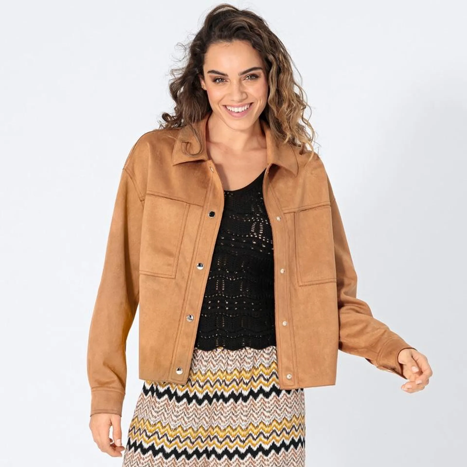 Damen-Blusen-Jacke in Suede-Optik