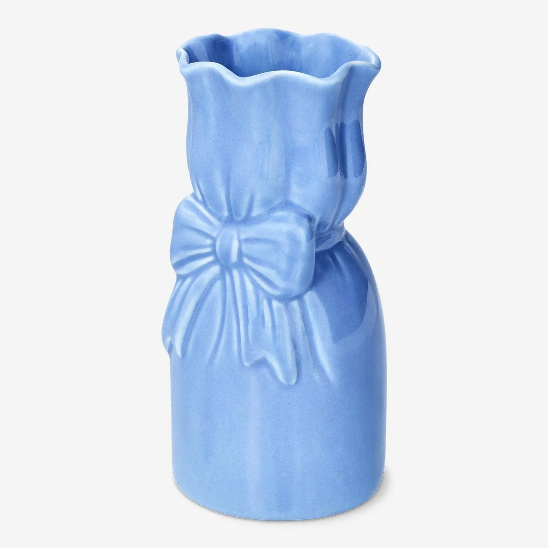 Blue vase with bow