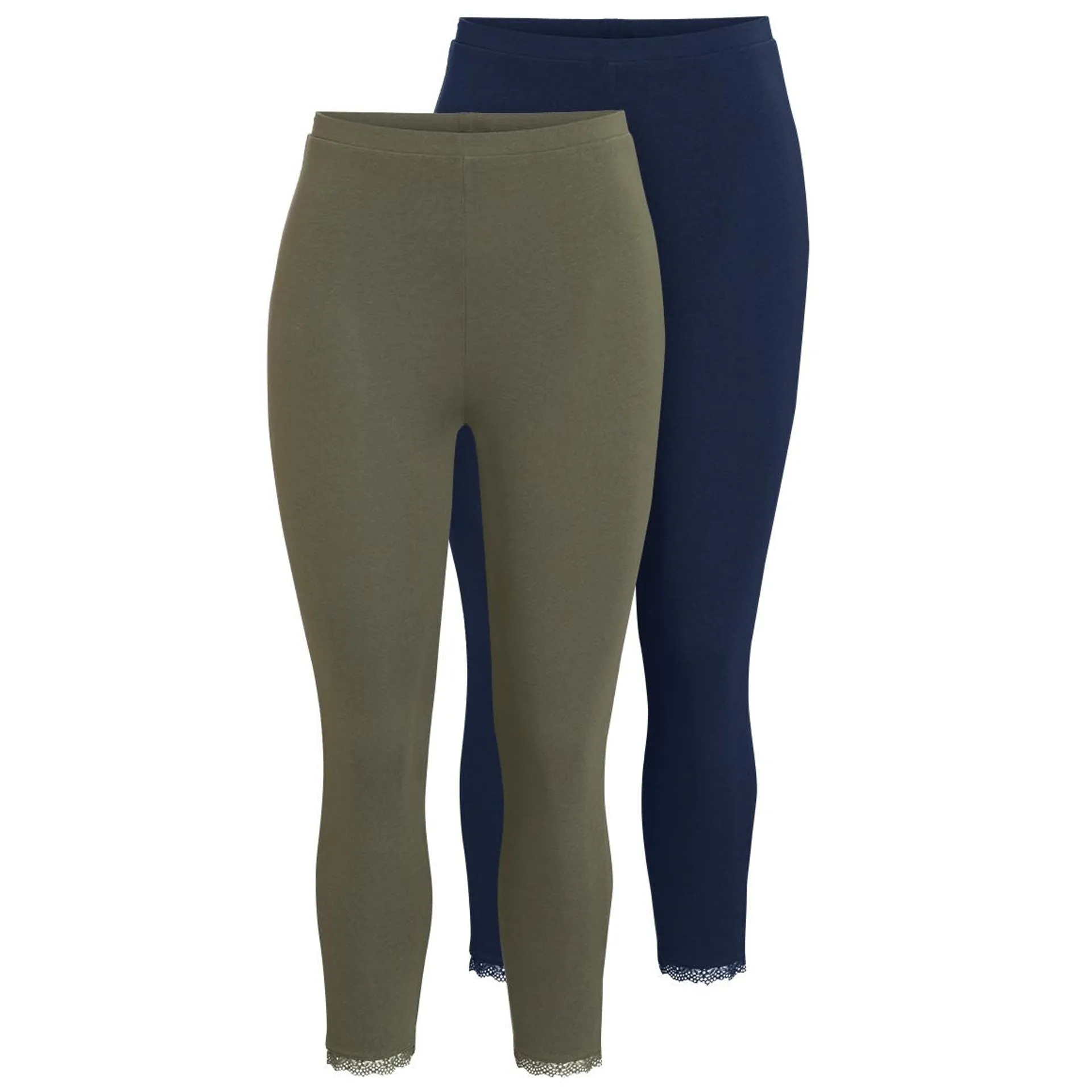 2 Damen 3/4-Leggings mit Spitzenkante