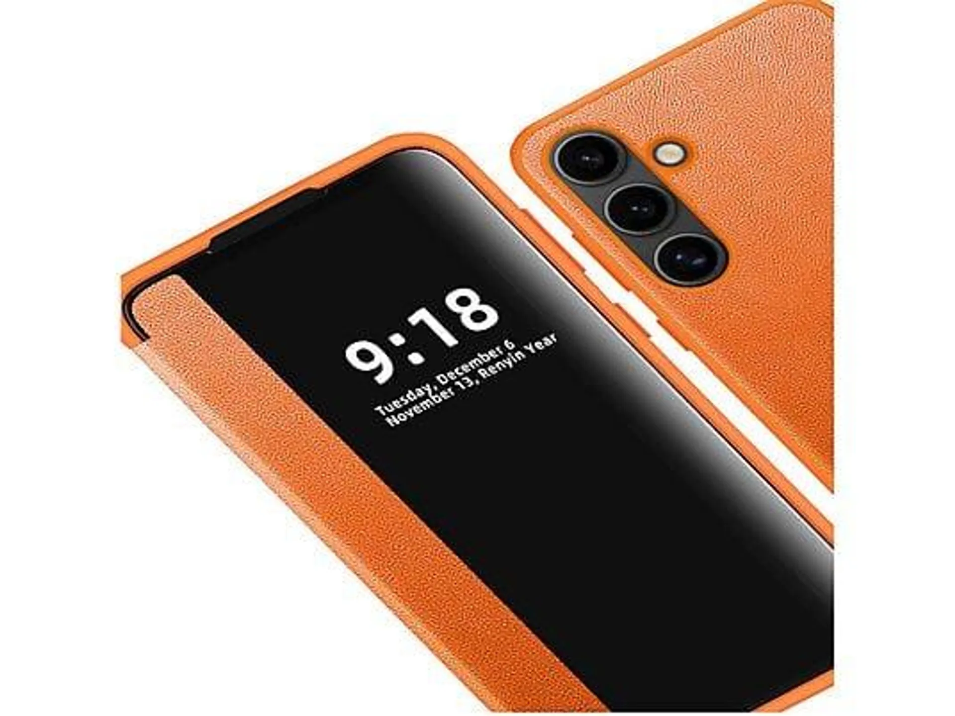 WIGENTO View Smart Spiegel Mirror Wake UP Funktion, Bookcover, Samsung, Galaxy S25 Plus 5G, Orange