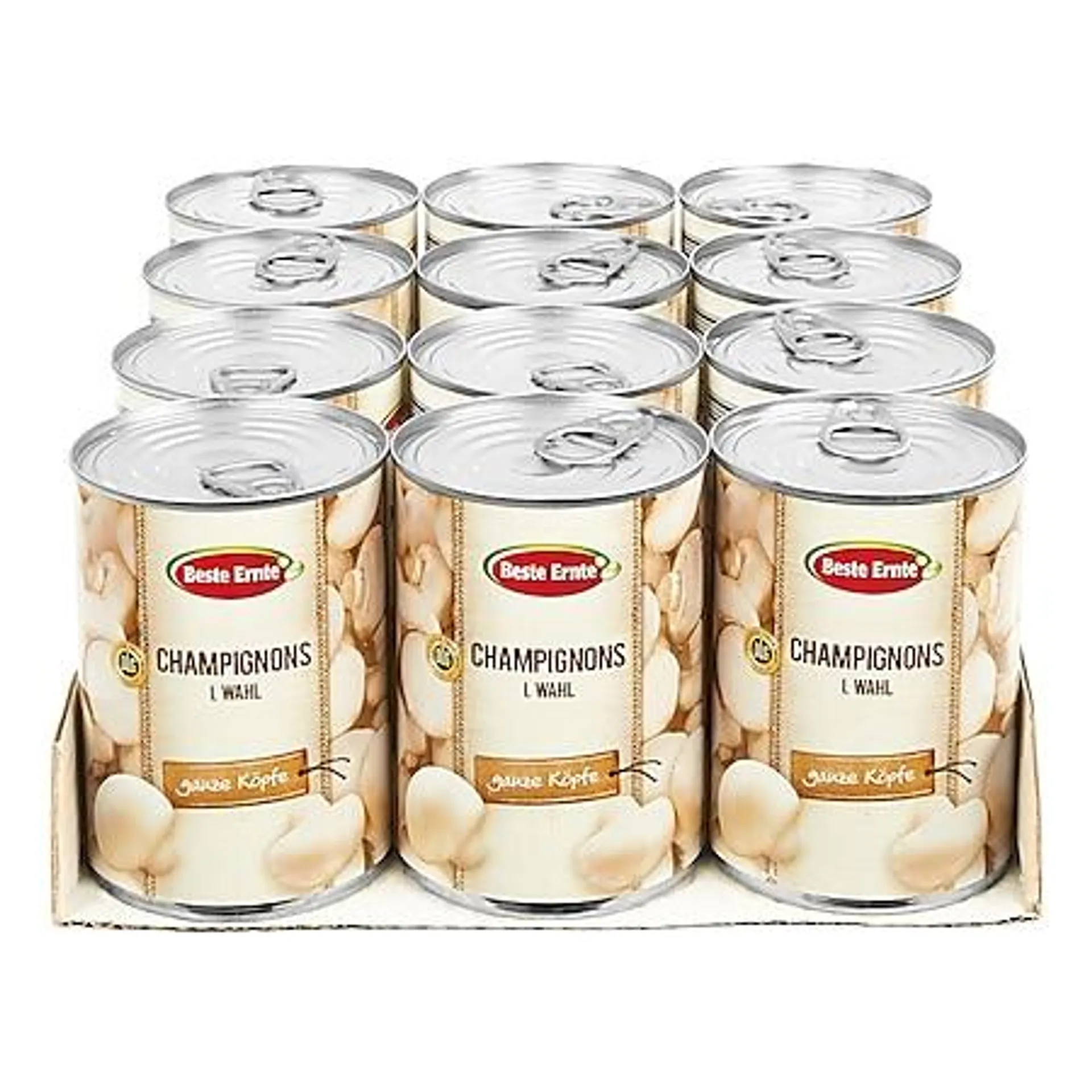 Beste Ernte Champignonköpfe I. Wahl 230 g Abtropfgewicht, 12er Pack