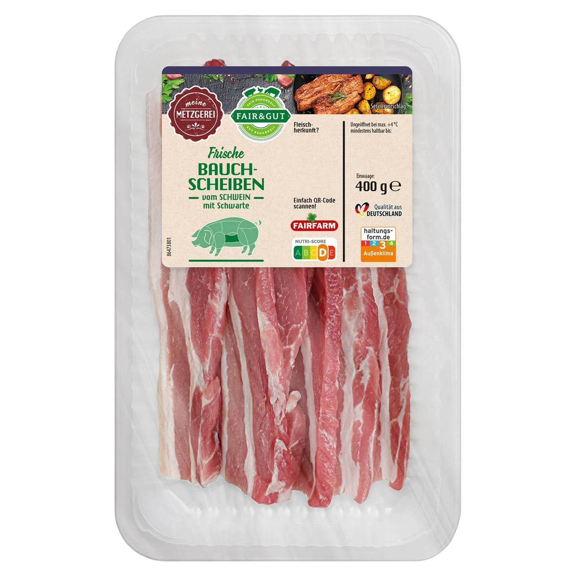 FAIR&GUT Schweine Bauchscheiben natur 400 g