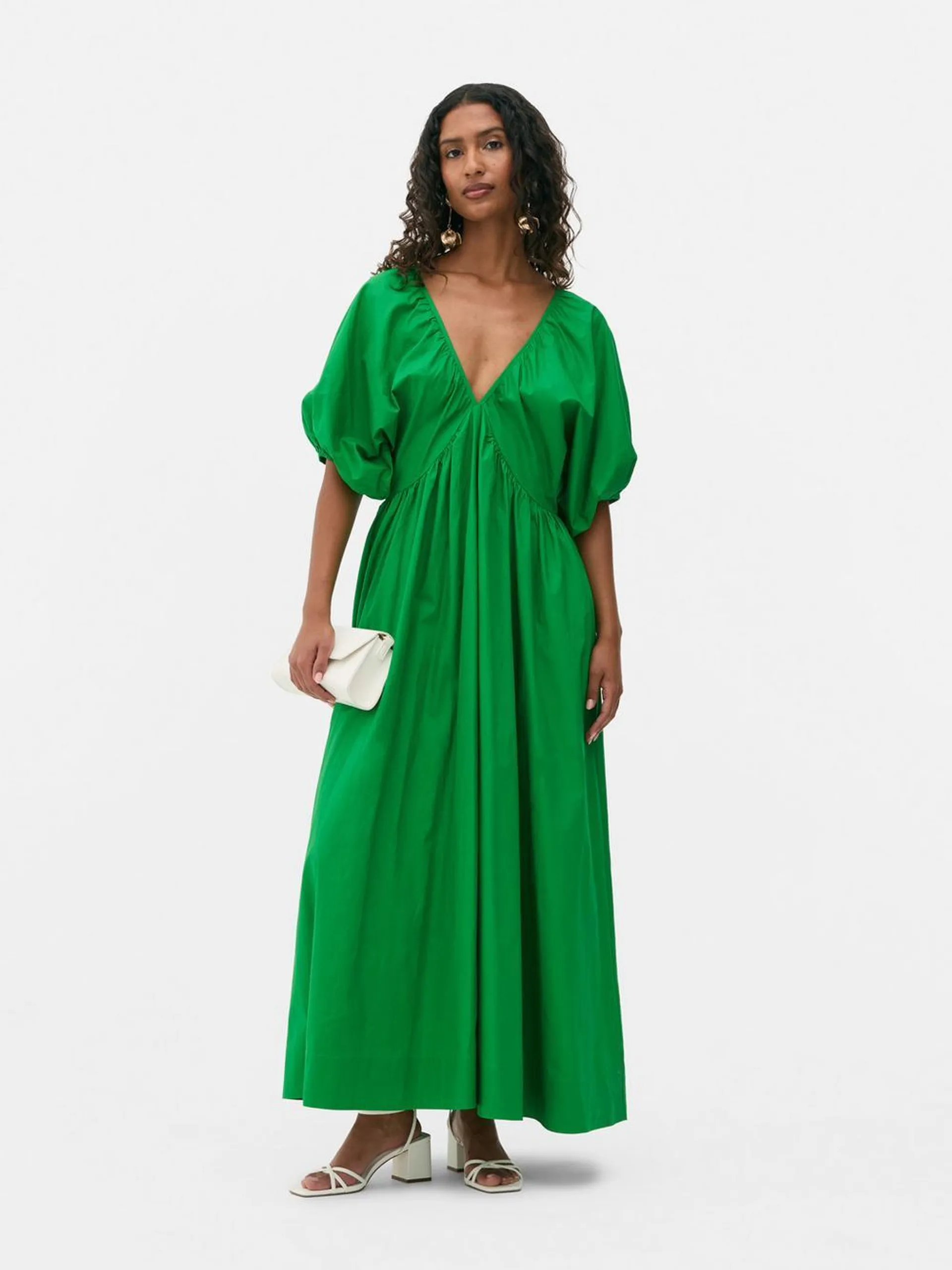 Vestido largo de manga abombada