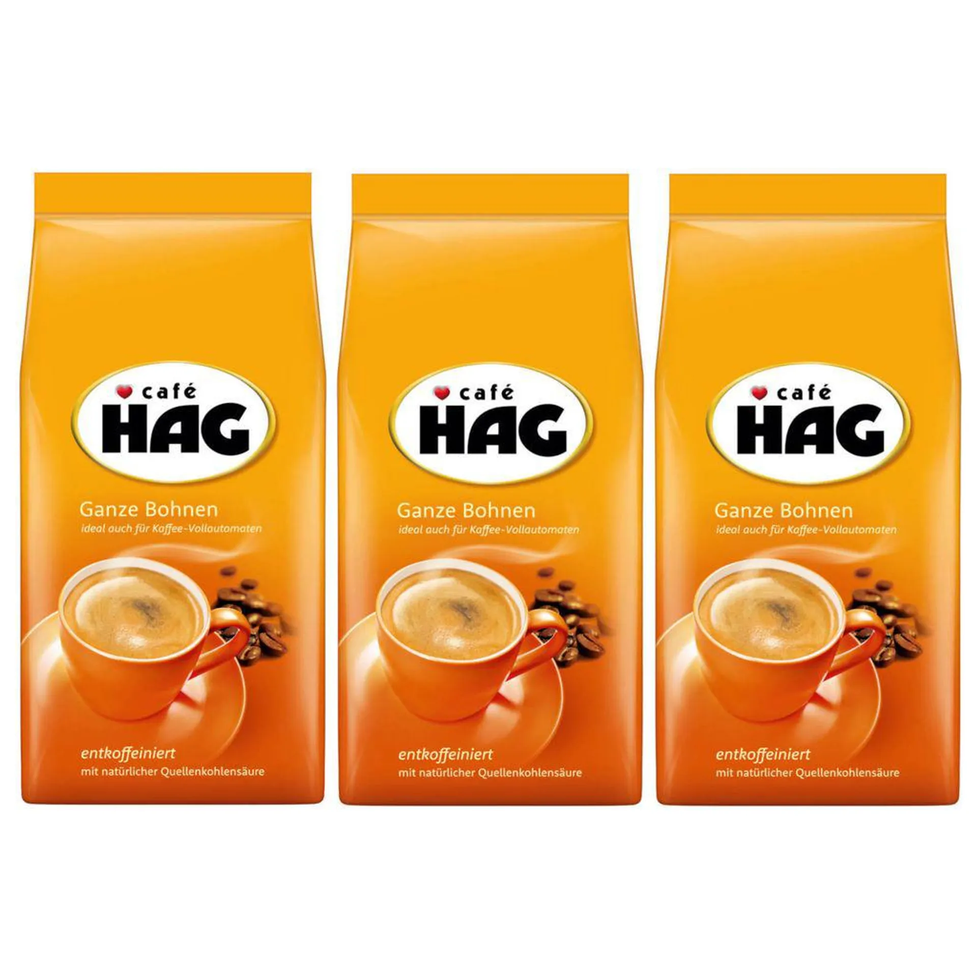 CAFÉ HAG Kaffeebohnen Klassisch Mild Café Crema entkoffeiniert 3 x 500 g