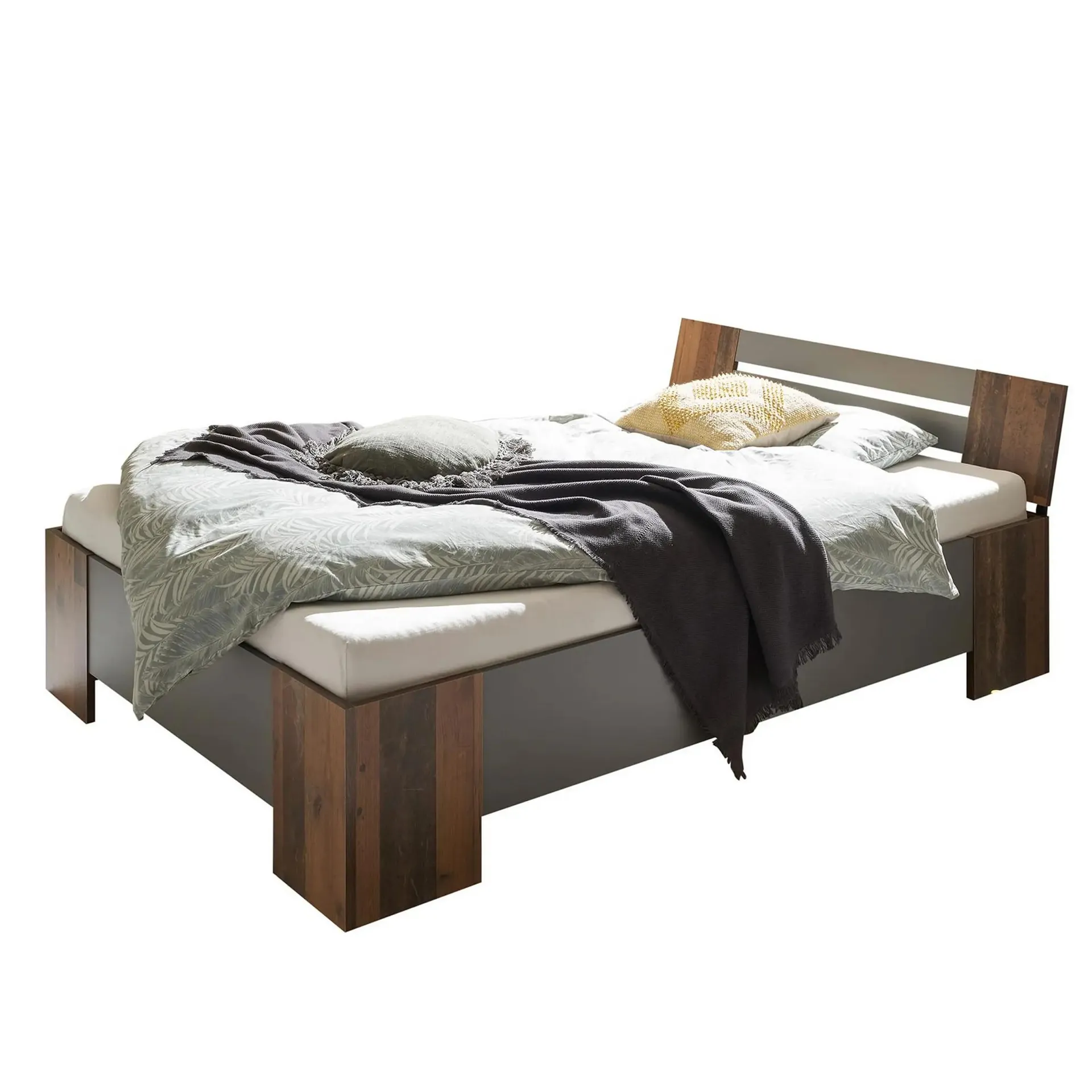 Futonbett - Old Style dunkel - mit Matratze und Rollrost - 140x200 cm