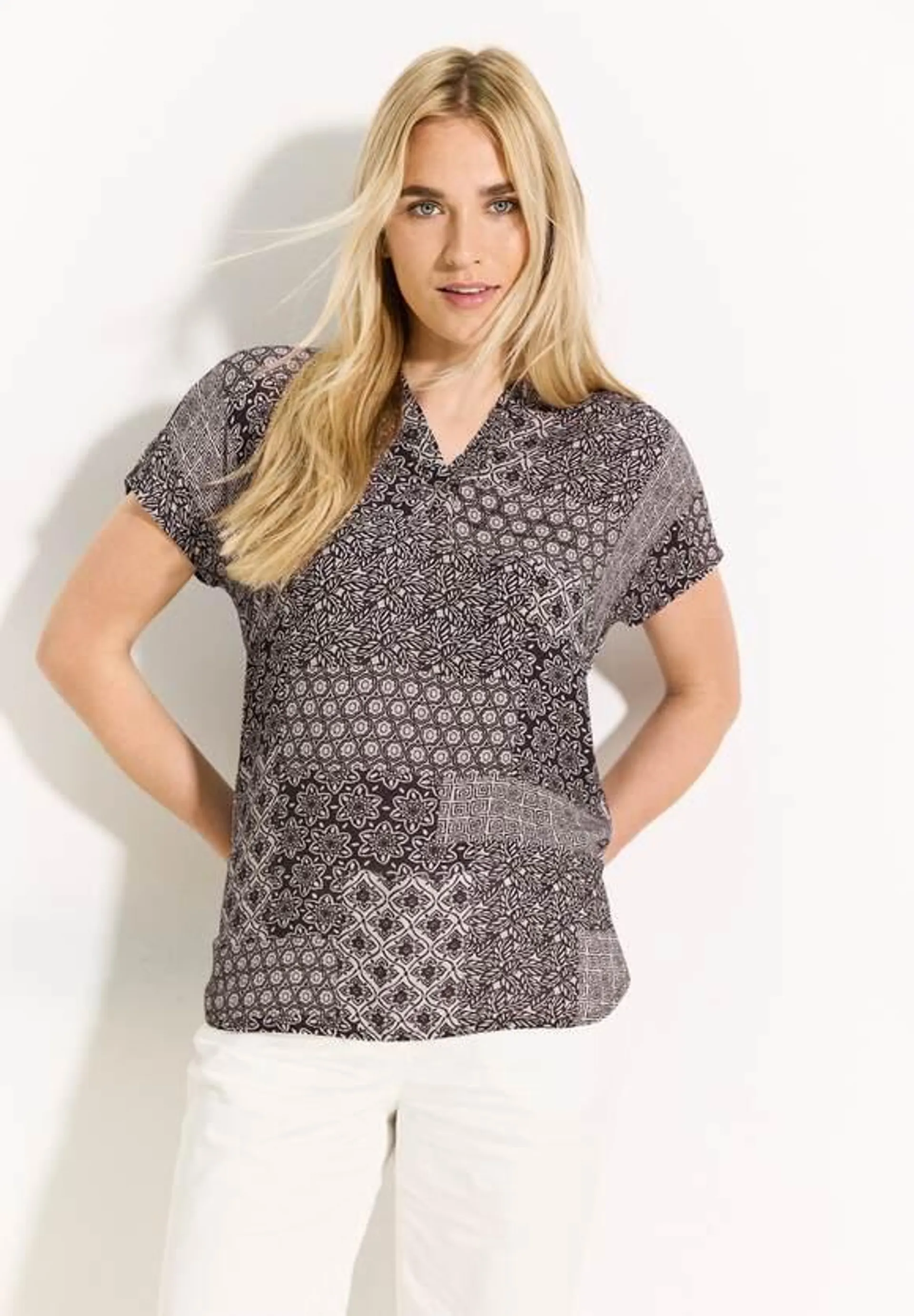 Patchwork Print Bluse