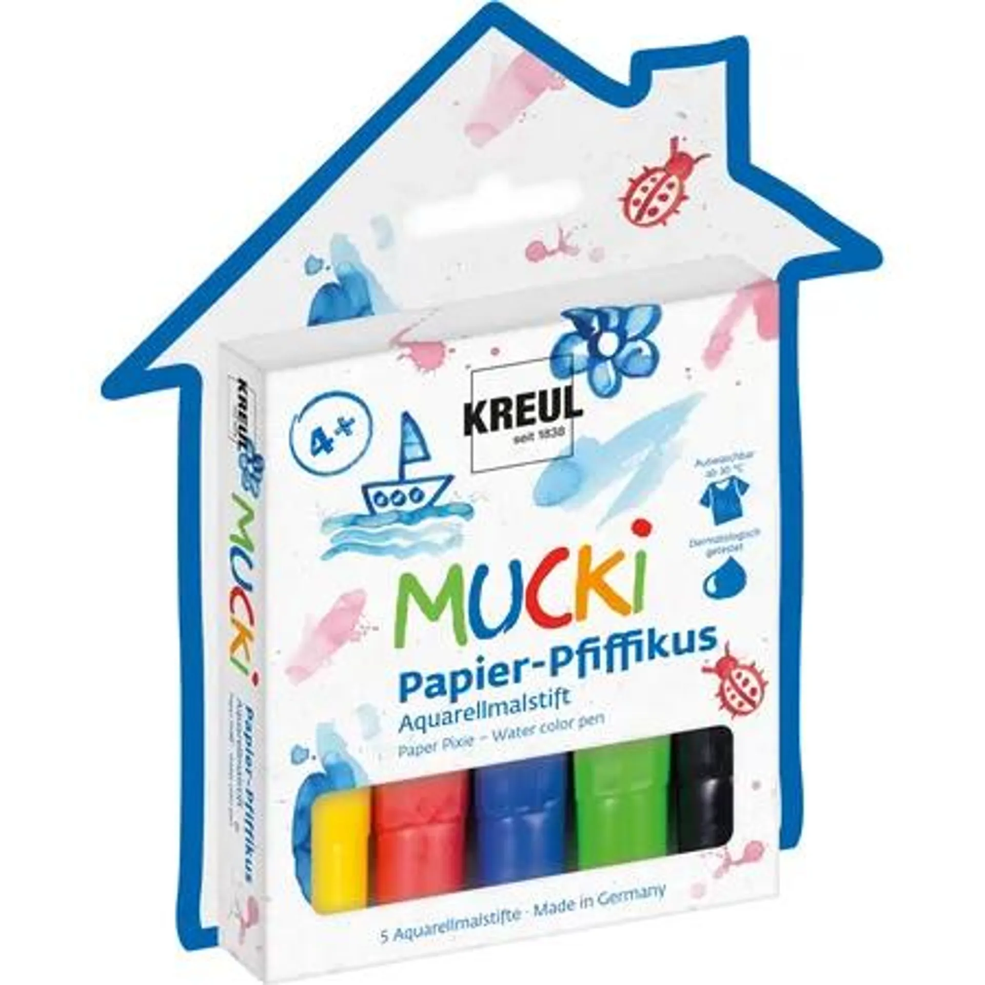 MUCKI Papier Pfiffikus, Aquarellmalstifte für Kinder, 5 Stifte