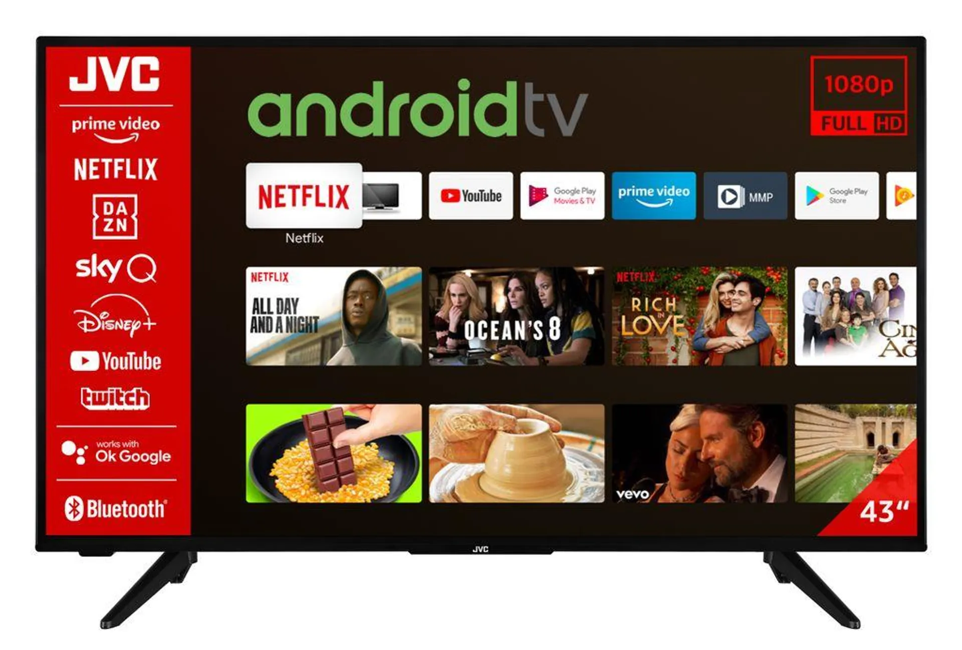 JVC LT-43VAF3055 43 Zoll Fernseher/Android TV (Full HD, HDR, Smart TV, Google Play Store, Triple-Tuner, Bluetooth)