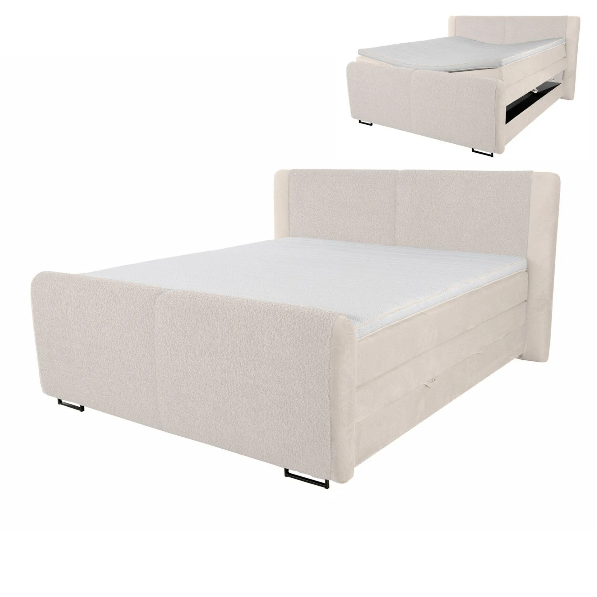 Boxspringbett - beige - H3 - Schafwollimitat - 180x200 cm