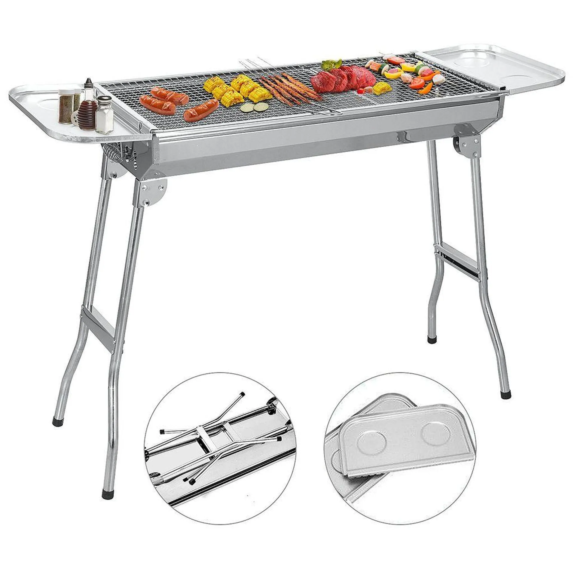 SunJas Holzkohlegrill CA-12, Tragbar, Klappgrill, mit 2 Stück Grillrost Standgrill, Edelstahl Klappgrill,BBQ Standgrill Tragbar Camping Grill campinggrill