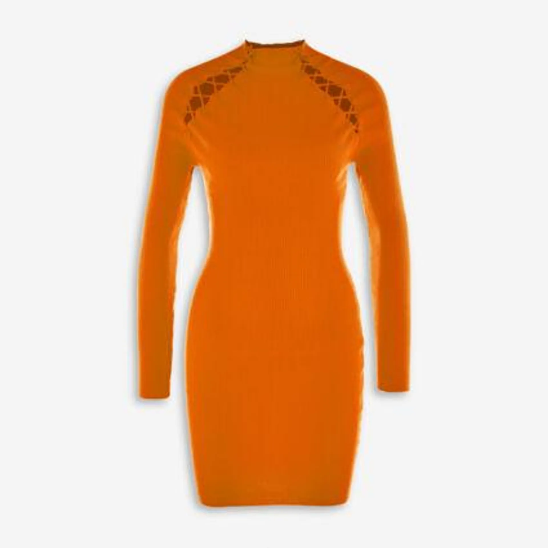 Orangefarbenes Minikleid mit hohem Kragen