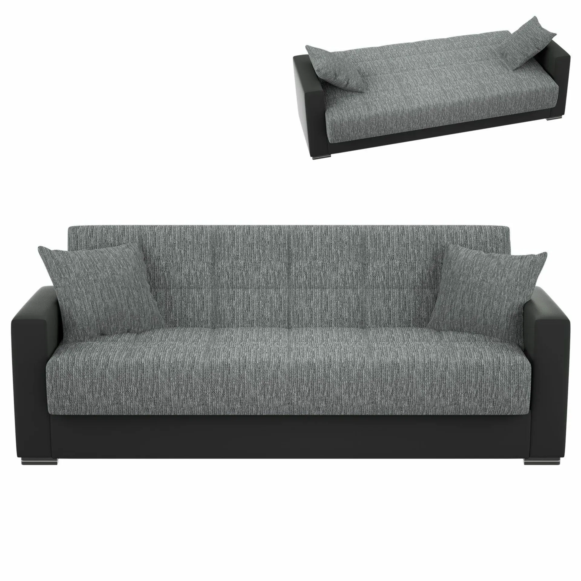 3-Sitzer Sofa - grau-schwarz - mit Liegefunktion und Staukasten