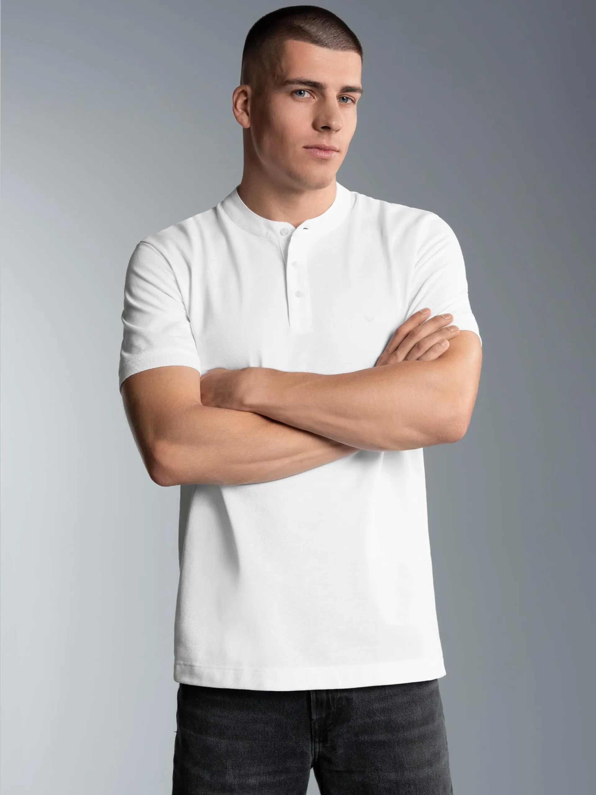 Poloshirt mit Stehkragen Weiss