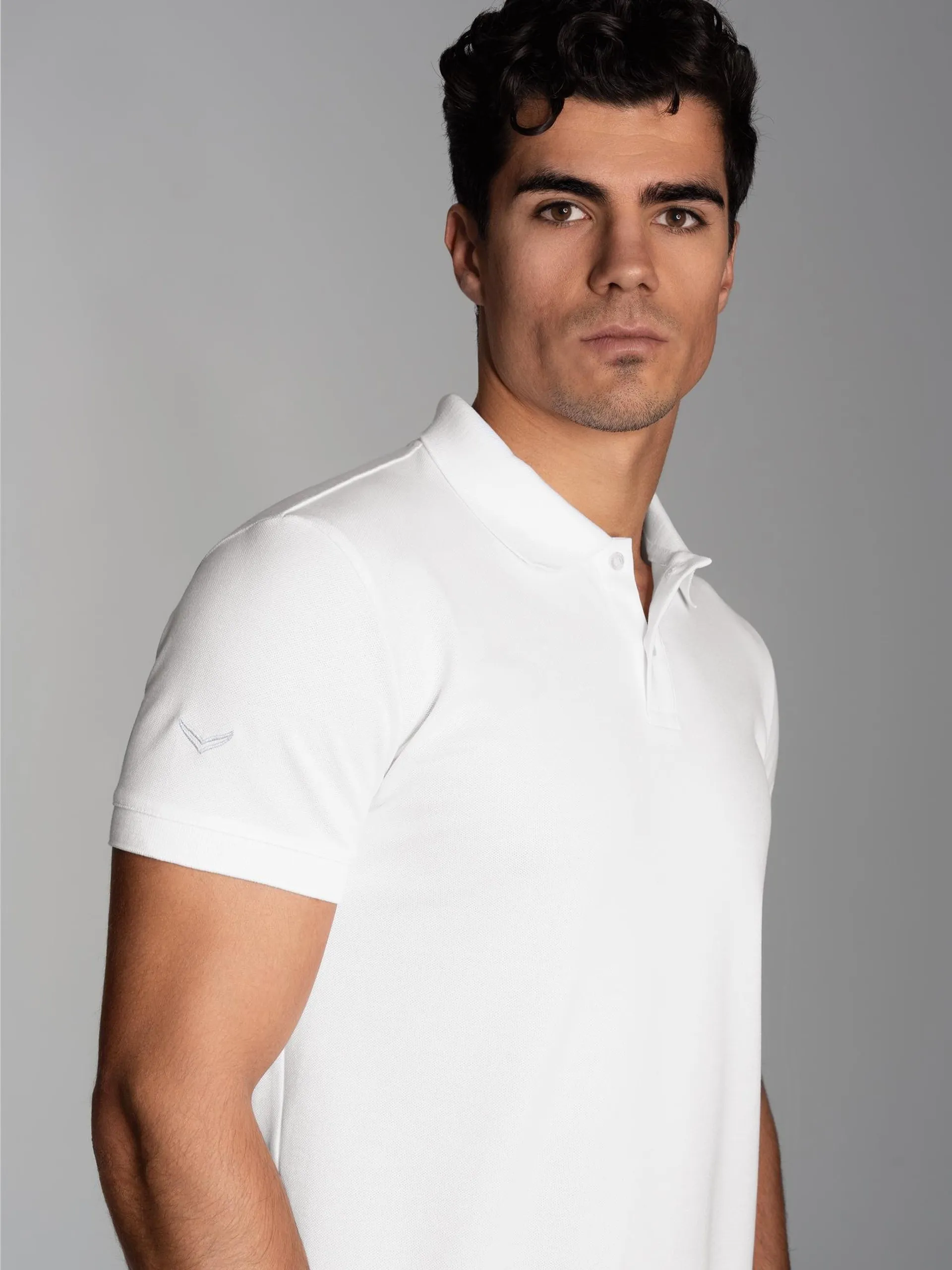 Poloshirt aus elast. Piqué Weiss