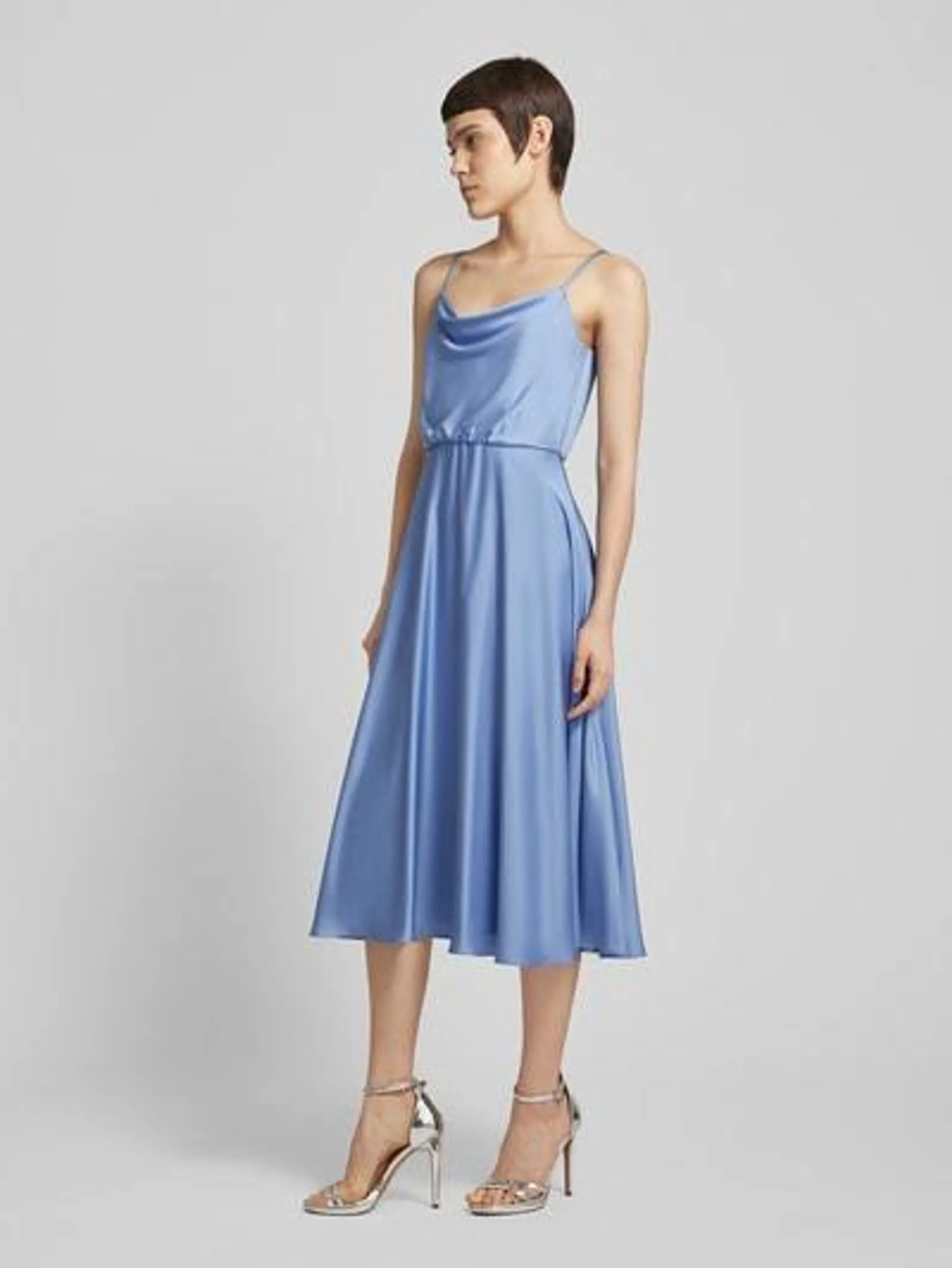 Cocktailkleid mit Wasserfall-Ausschnitt in jeansblau