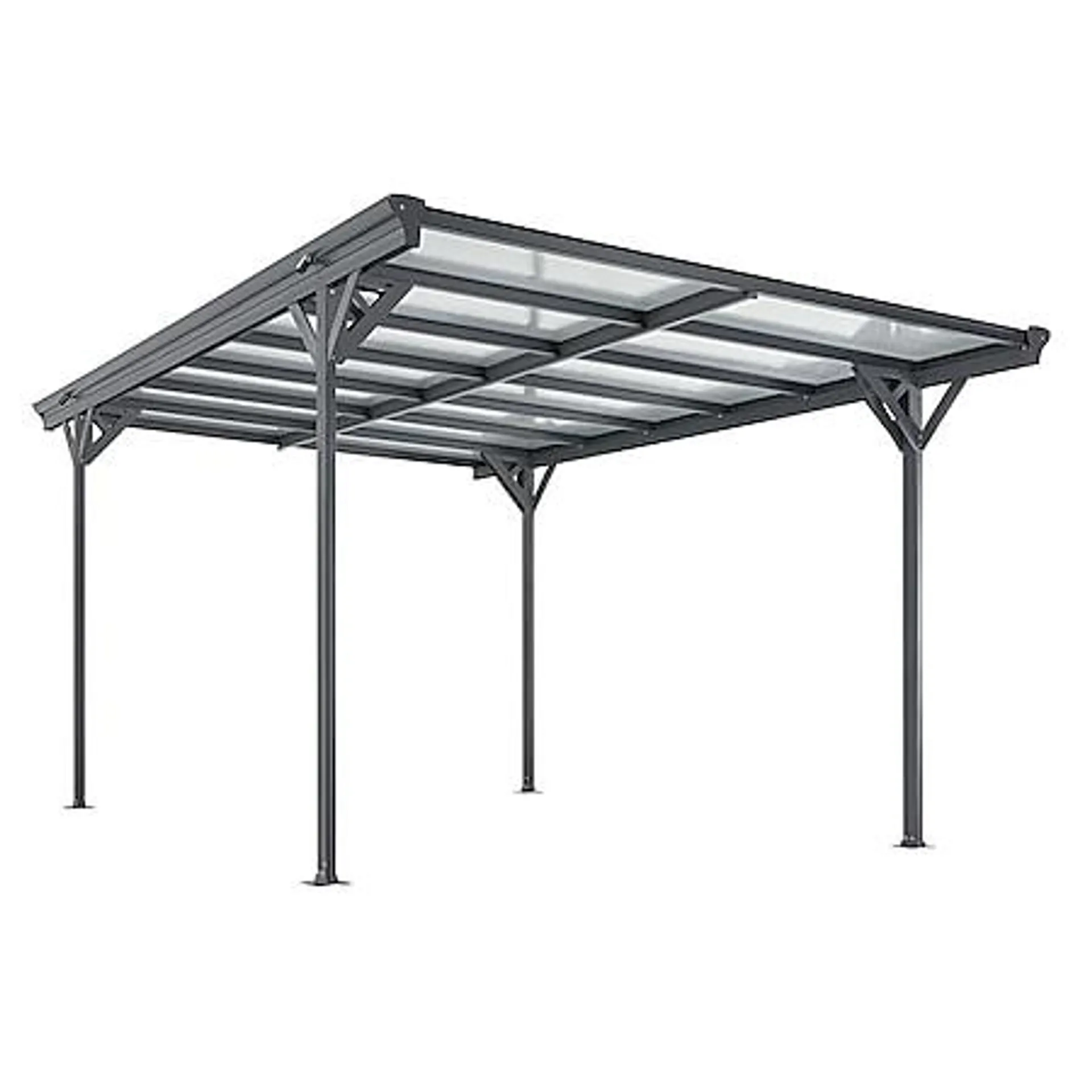 Juskys Carport mit Flachdach 5x3 m – freistehende Überdachung aus Aluminium mit Doppelstegplatten