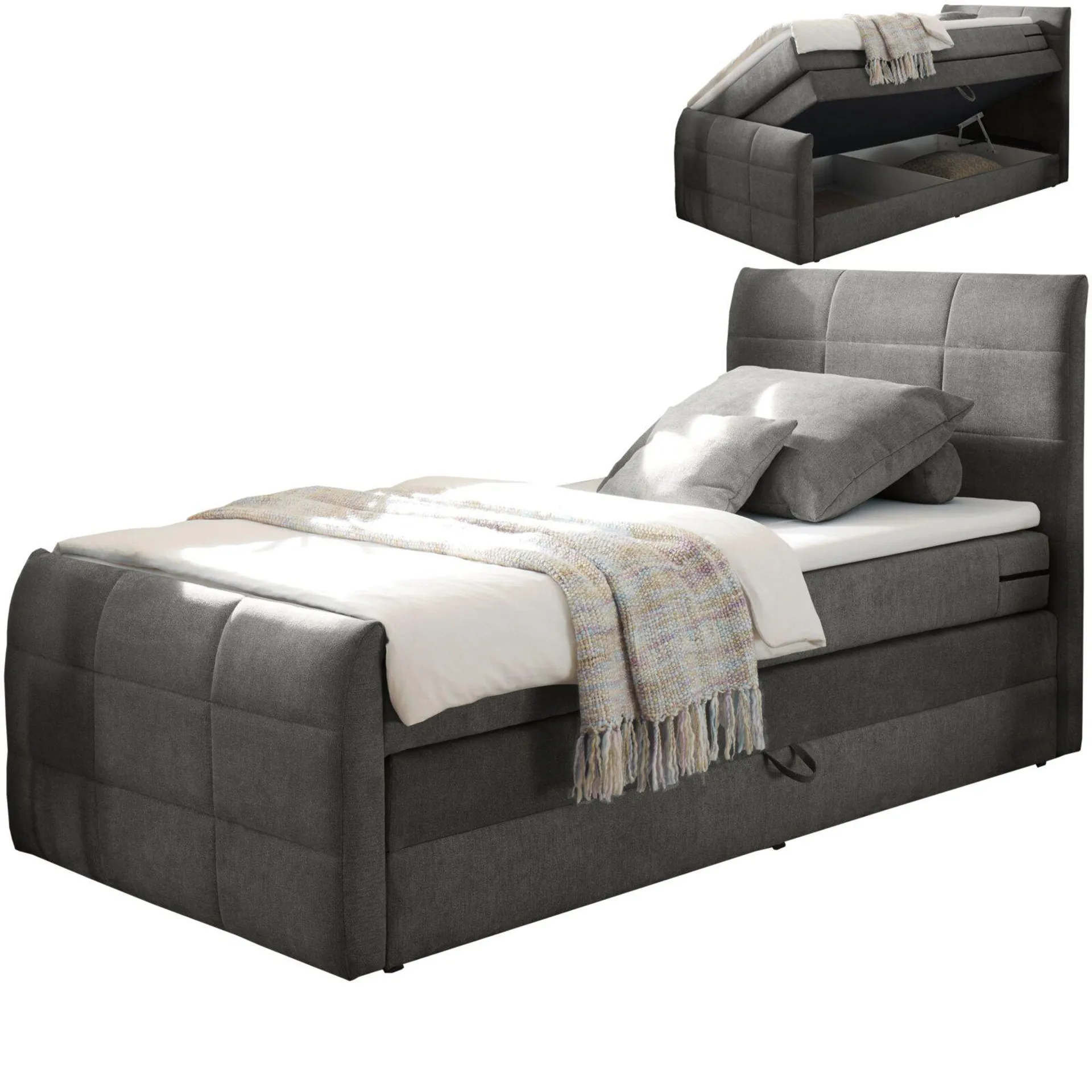 Boxspringbett - stone - H2 - 100x200 cm