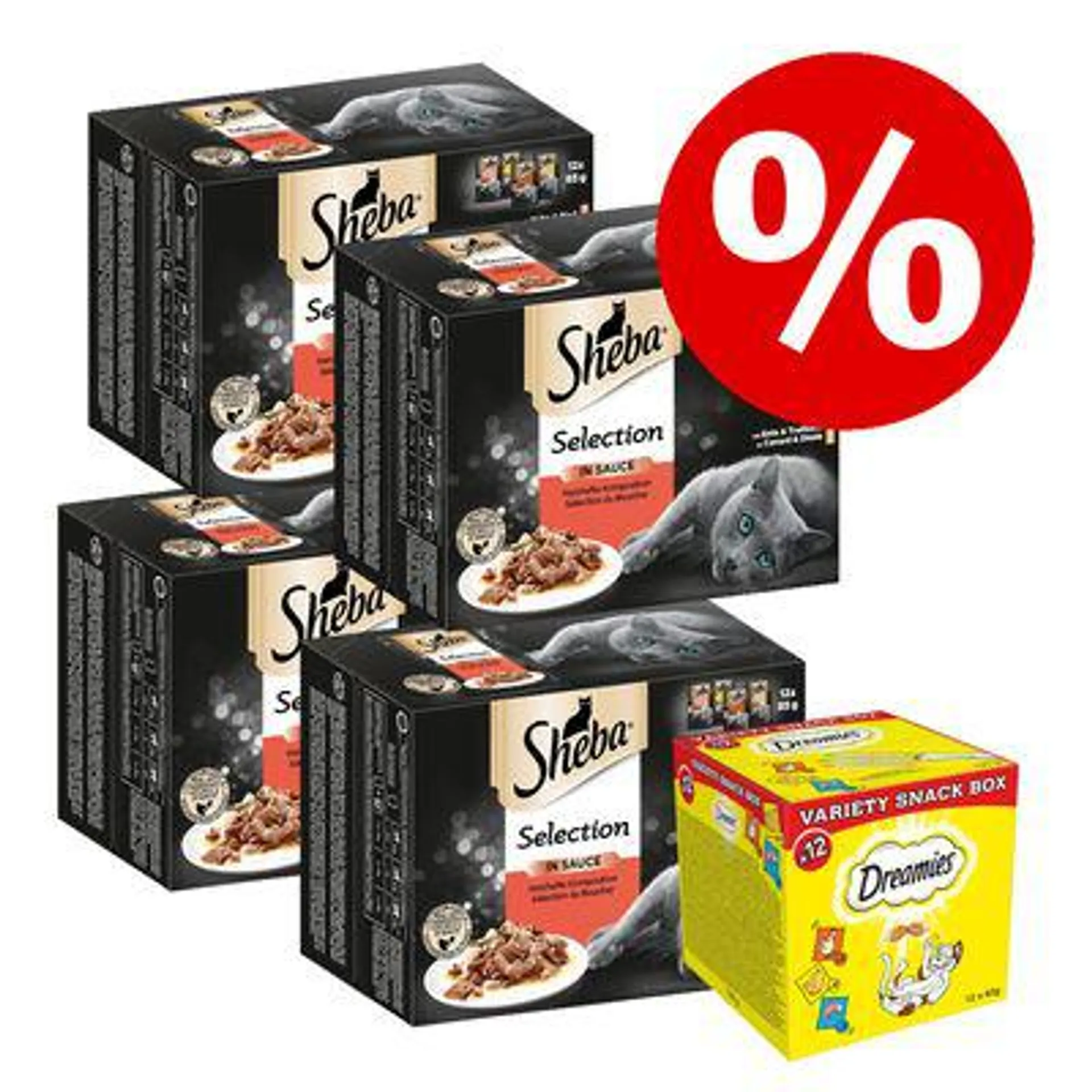 48 x 85 g Sheba Nassfutter + 12 x 60 g Dreamies Snack-Mix zum Sonderpreis!